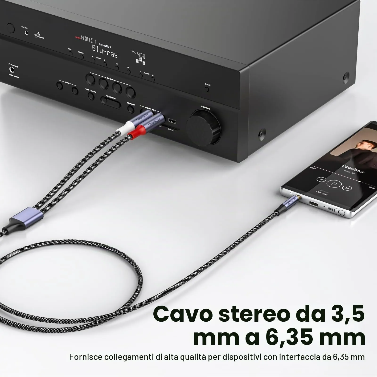 MOSWAG Cavo Audio Jack 3.5mm a Doppio 6.35mm, 5M - immagine 3
