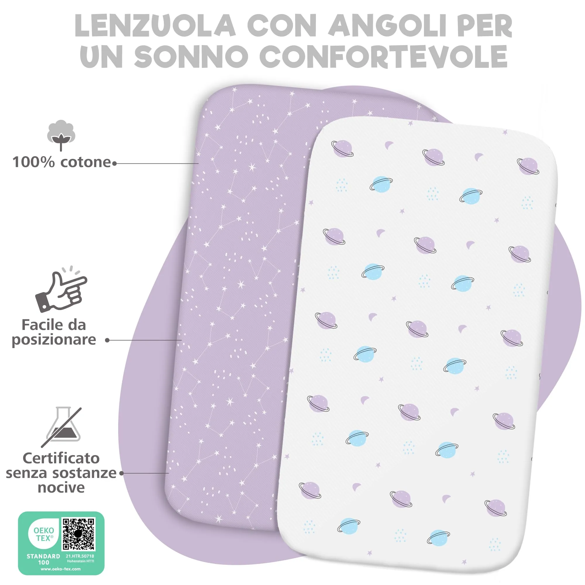 Sweety Fox Set 2 Lenzuola Culla Neonato 55x90 e 1 Coprimaterasso Impermeabile - immagine 3