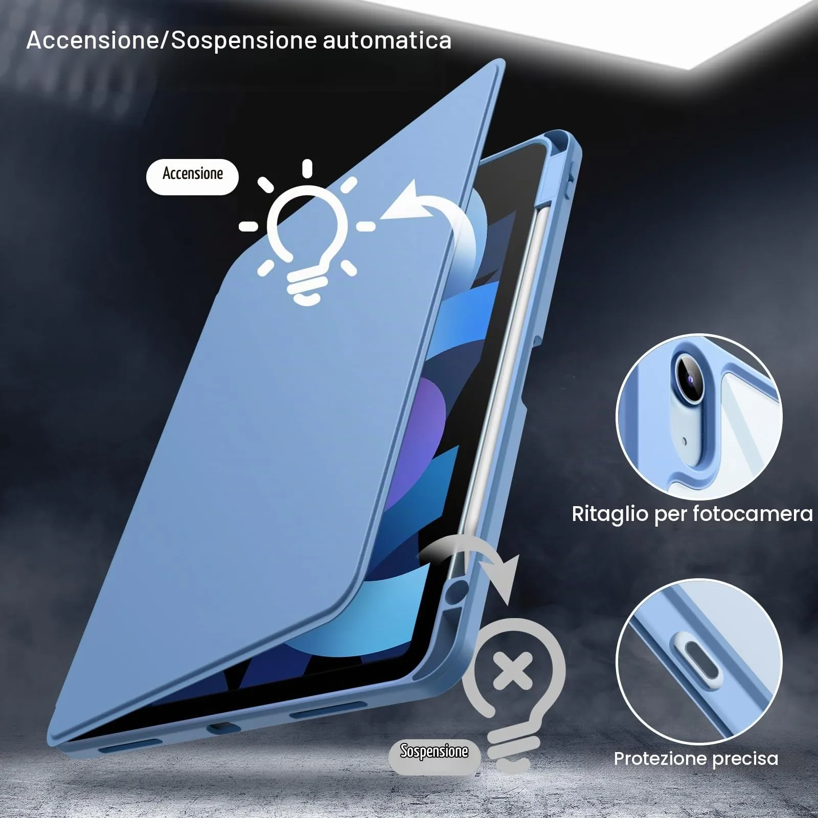 JETech Custodia Girevole per iPad Air 11" M4/M3/M2, Air 5/4, Cielo Blu - immagine 6