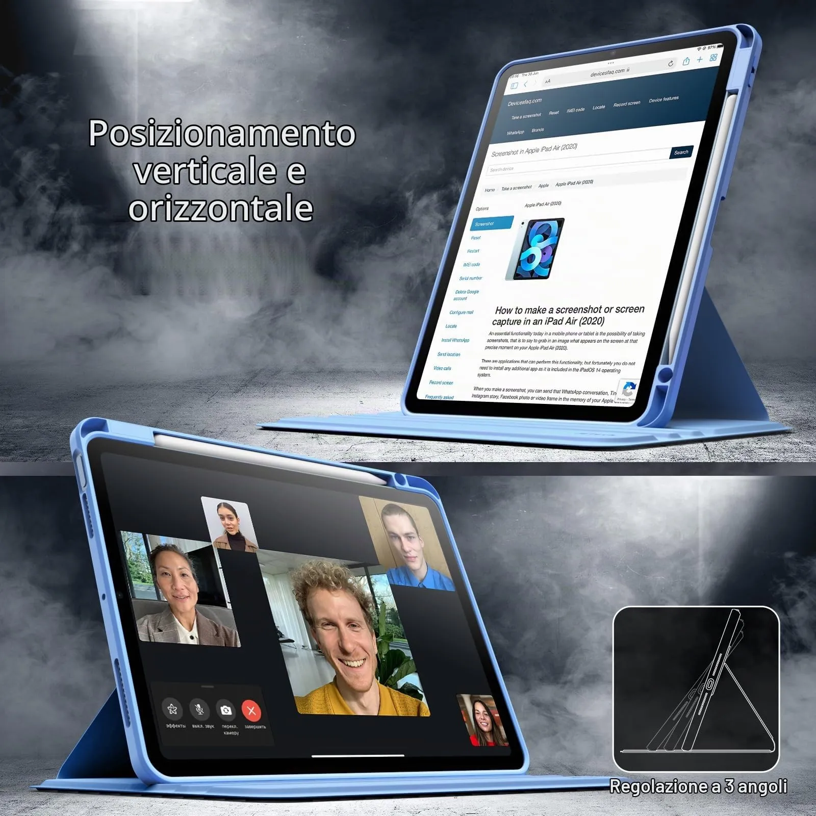 JETech Custodia Girevole per iPad Air 11" M4/M3/M2, Air 5/4, Cielo Blu - immagine 7