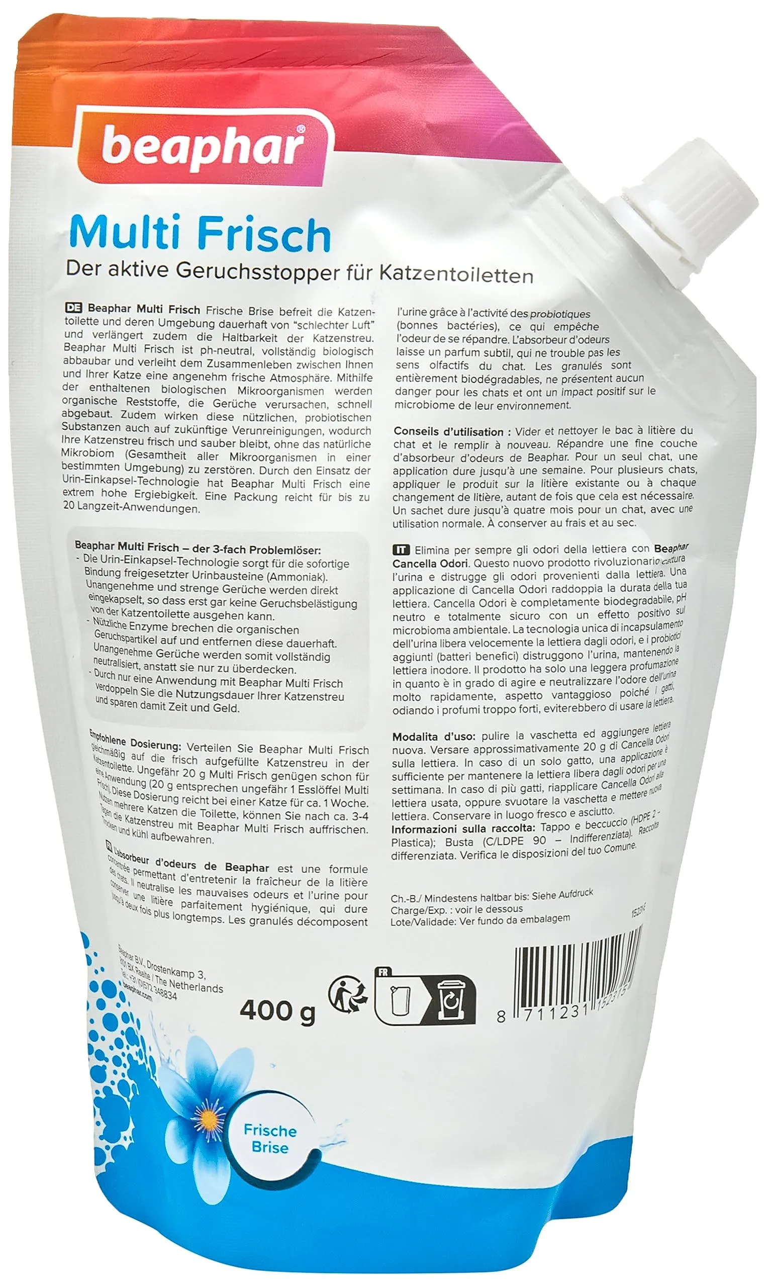 Beaphar Multi Fresh Neutralizzatore di Odori per Lettiera per Gatti, Profumo di Aria Fresca, 400 g - immagine 3