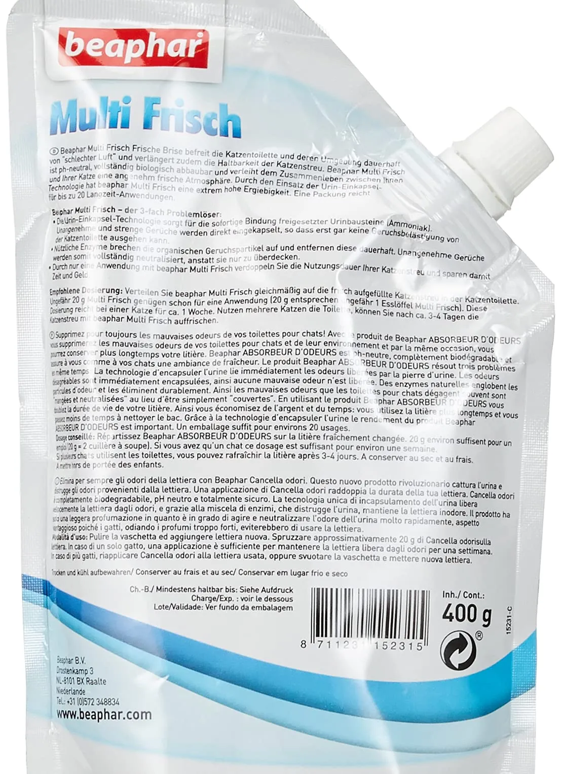 Beaphar Multi Fresh Neutralizzatore di Odori per Lettiera per Gatti, Profumo di Aria Fresca, 400 g - immagine 4