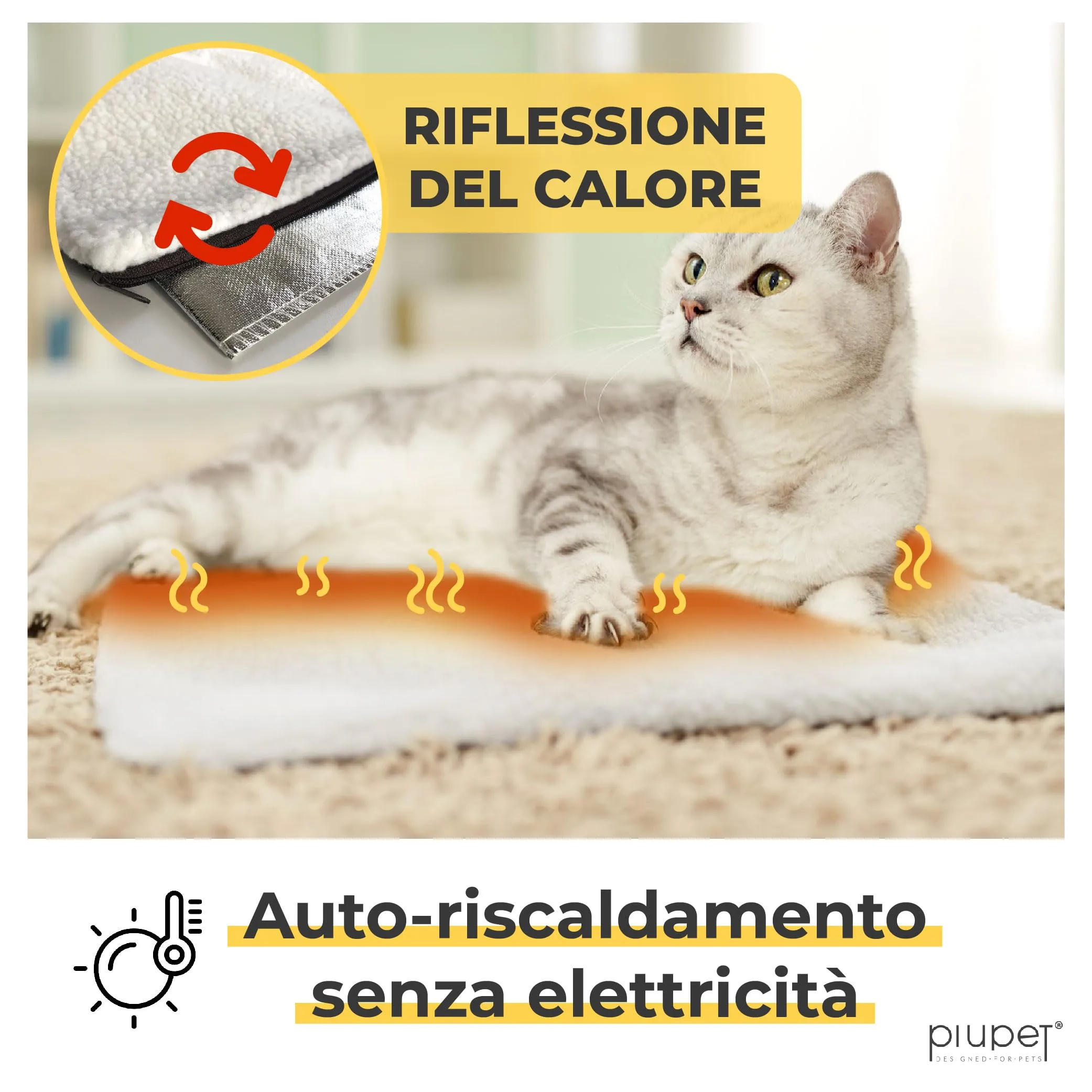 PiuPet Tappetino Riscaldante Autoriscaldante per Gatti, 60x45cm - immagine 2