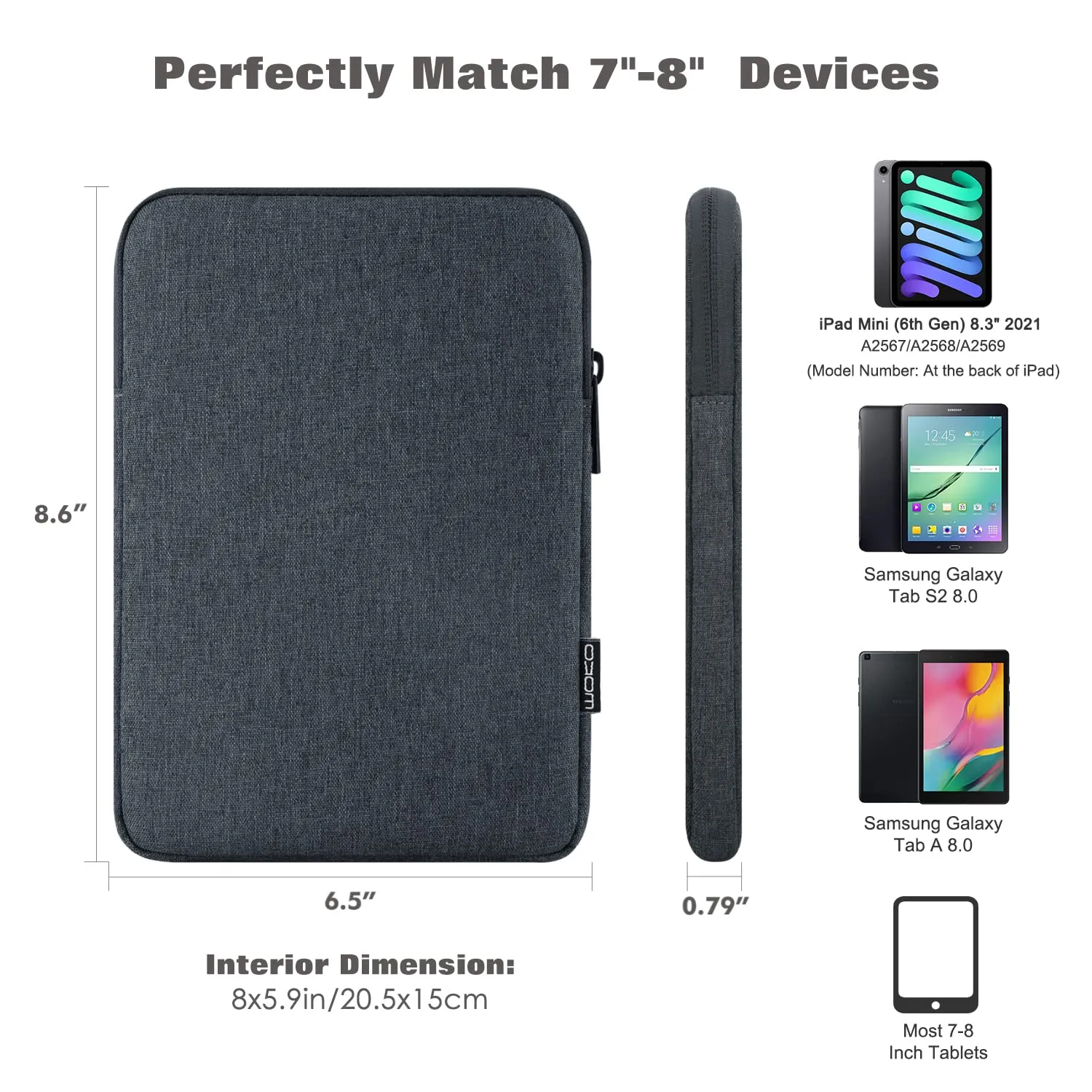 MoKo Borsa Sleeve per Tablet 7-8 Pollici con Cerniera - immagine 2