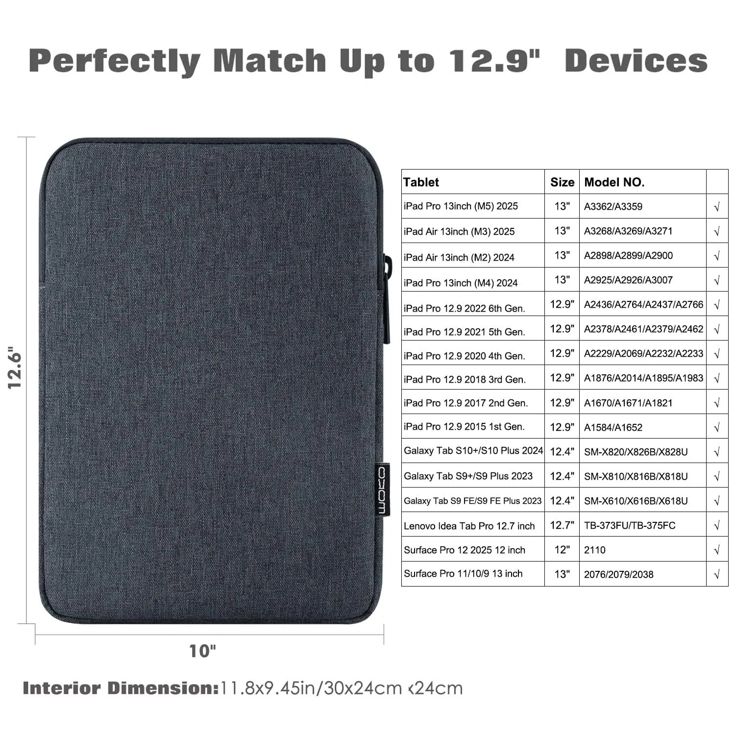 MoKo Borsa per tablet 13 pollici con tasca accessori - Grigio Siderale - immagine 2