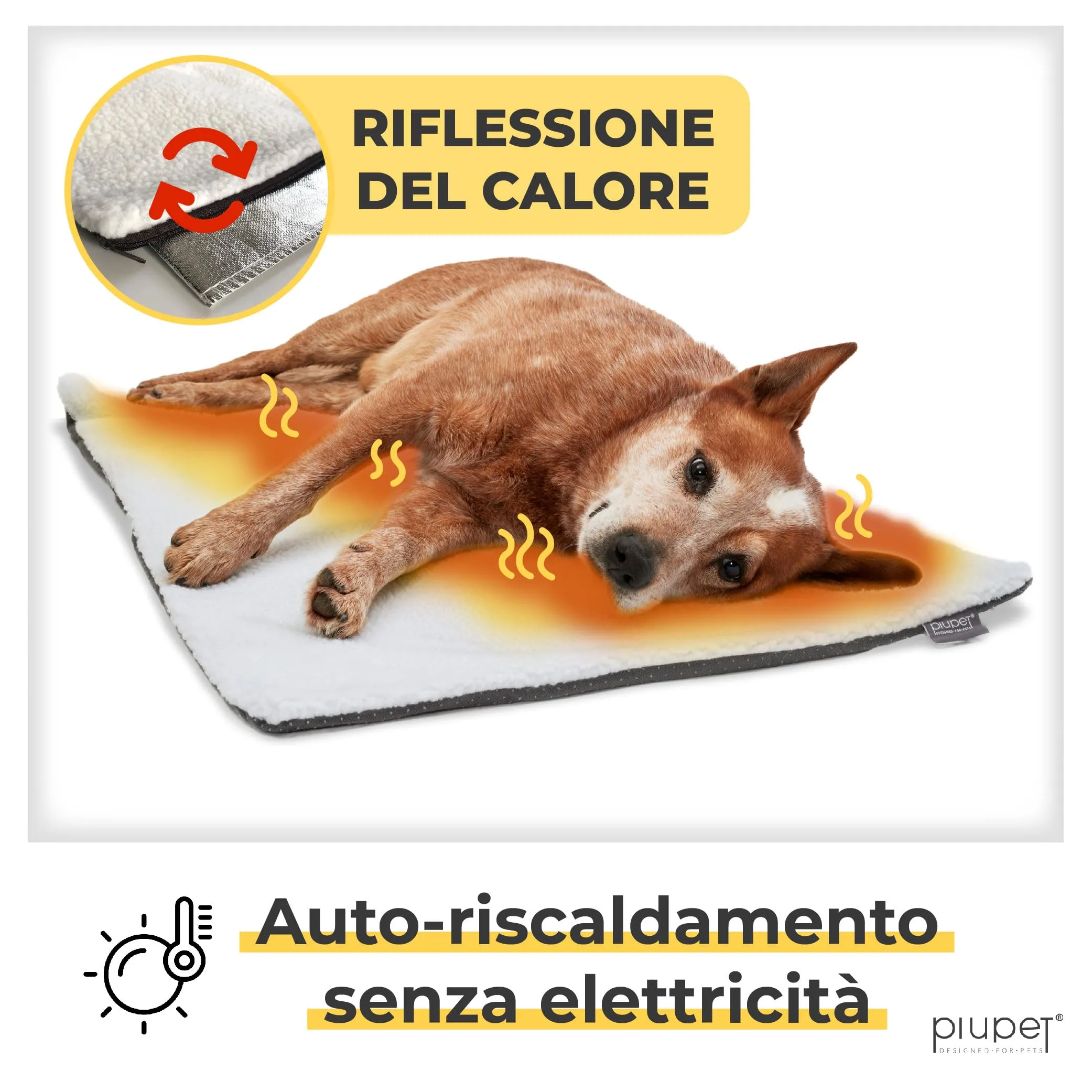 PiuPet Tappetino Riscaldante per Cani 90x60cm, Coperta Autoriscaldante Bianca - immagine 2