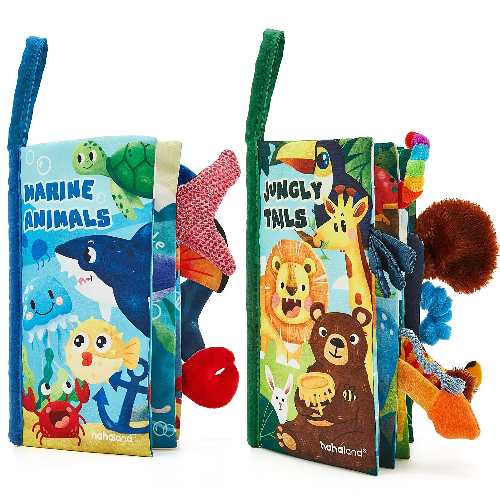 hahaland Libri di Stoffa Neonati 2 Pezzi, Libri Morbidi Animali Giungla - immagine 1