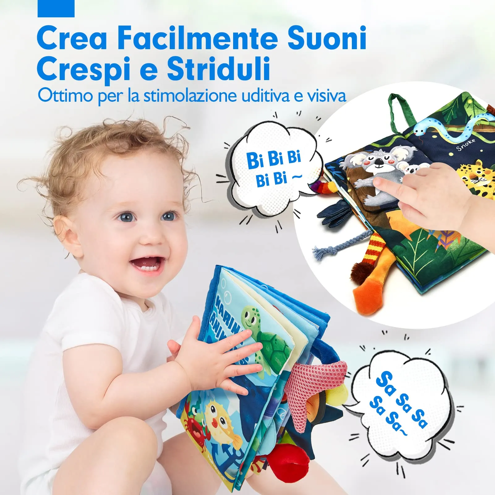 hahaland Libri di Stoffa Neonati 2 Pezzi, Libri Morbidi Animali Giungla - immagine 4