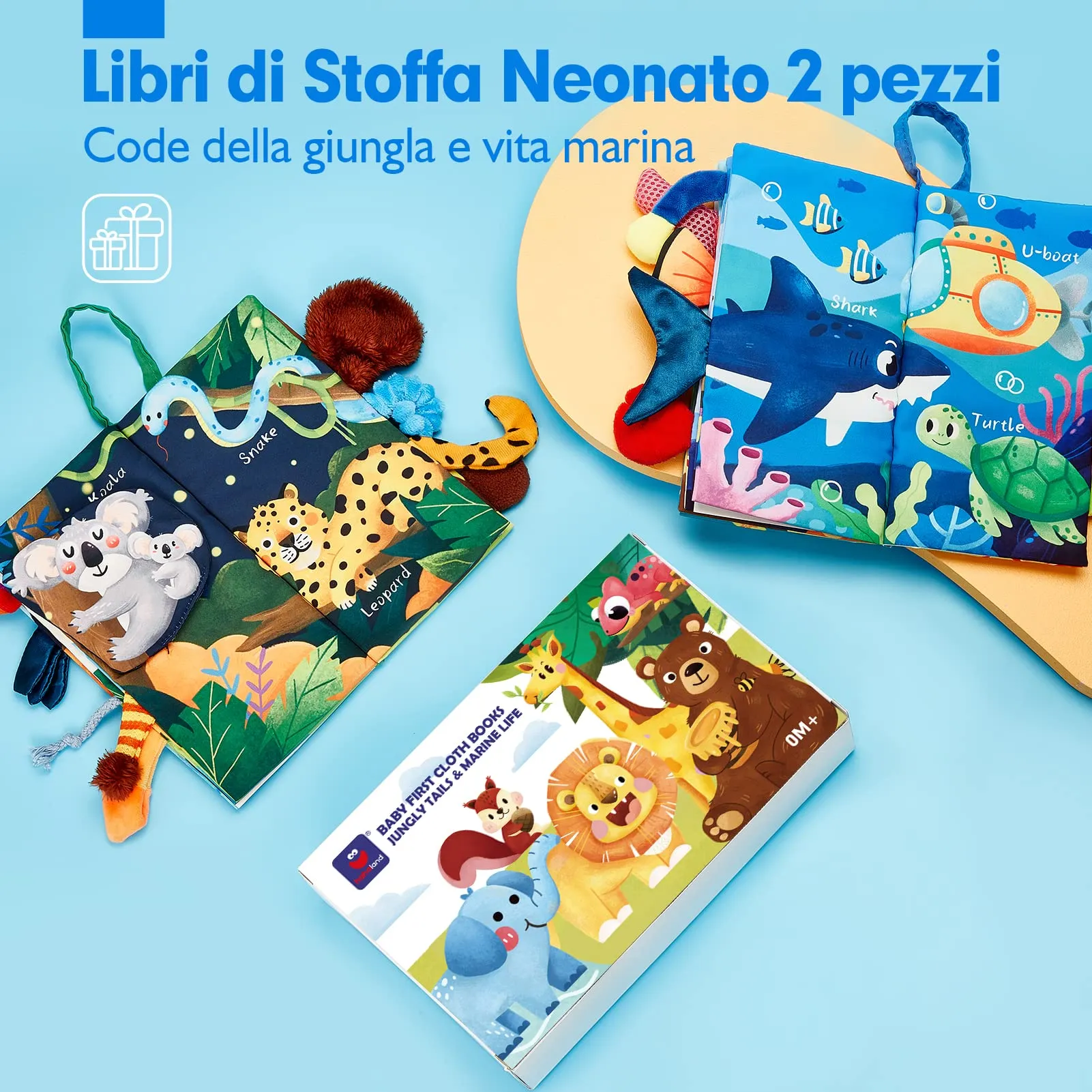 hahaland Libri di Stoffa Neonati 2 Pezzi, Libri Morbidi Animali Giungla - immagine 6