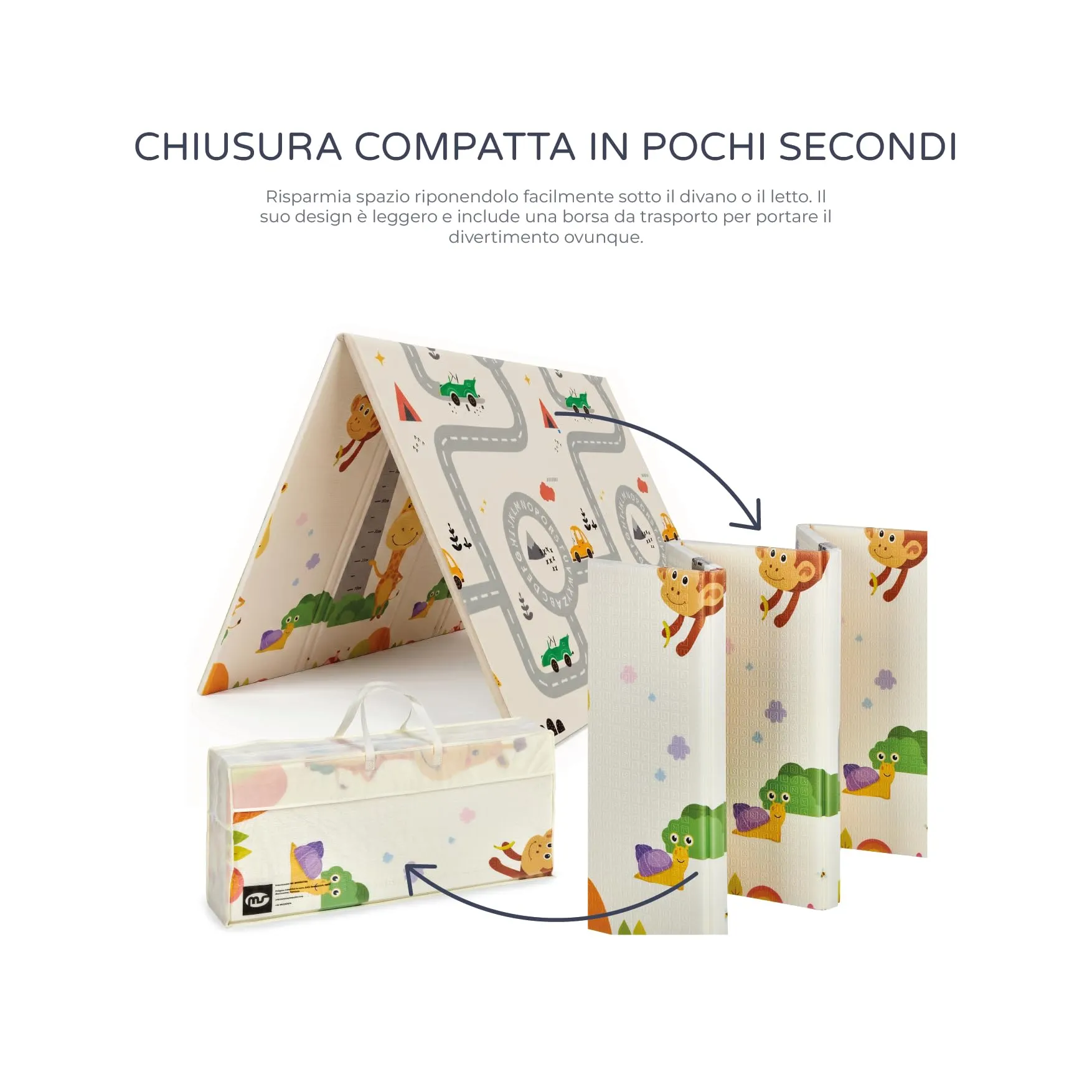MS Fancy Tappeto Gioco per Bambini 180x200 cm, Imbottito 1,5 cm, Pieghevole con Borsa per il Trasporto (Giraffa/Auto) - immagine 5