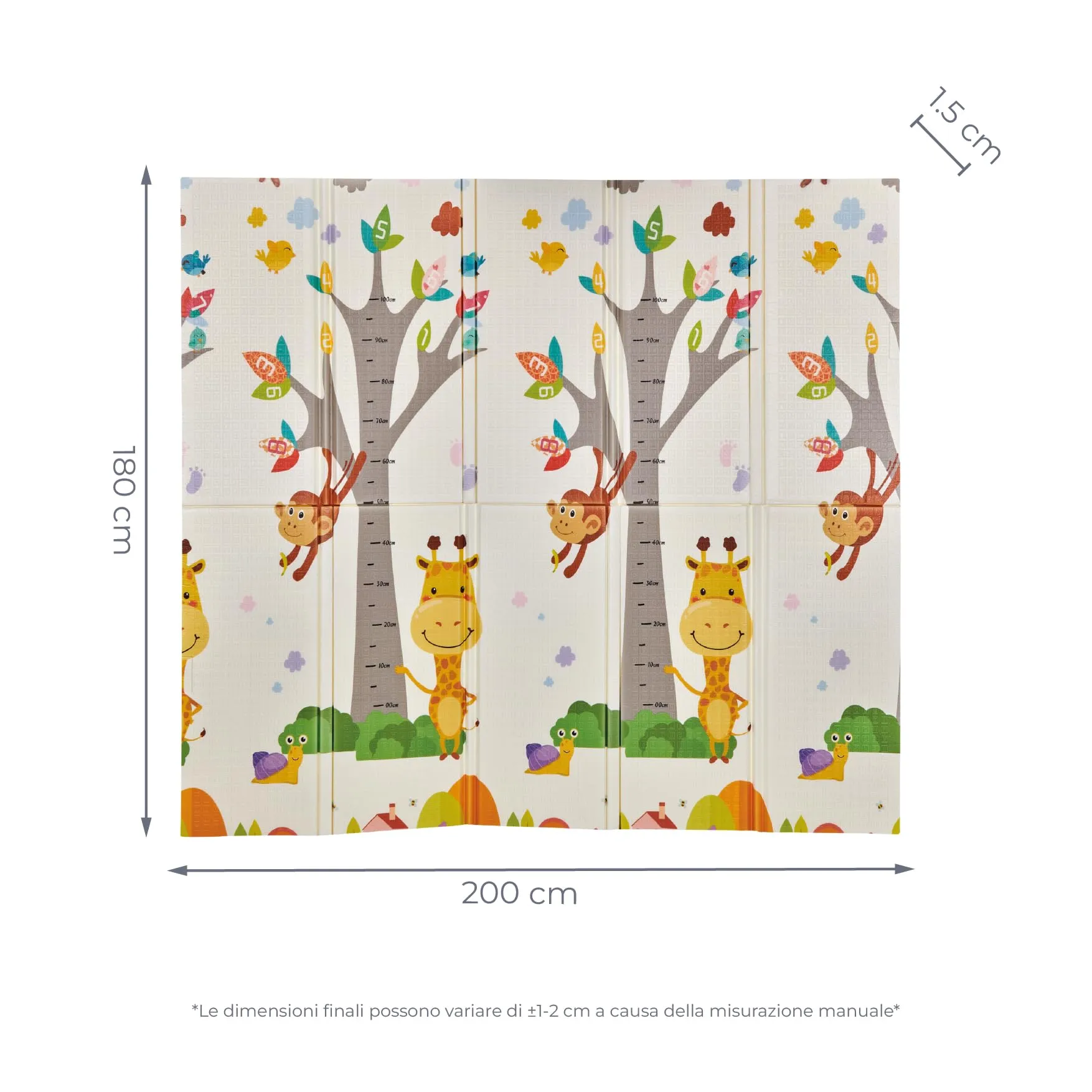 MS Fancy Tappeto Gioco per Bambini 180x200 cm, Imbottito 1,5 cm, Pieghevole con Borsa per il Trasporto (Giraffa/Auto) - immagine 6