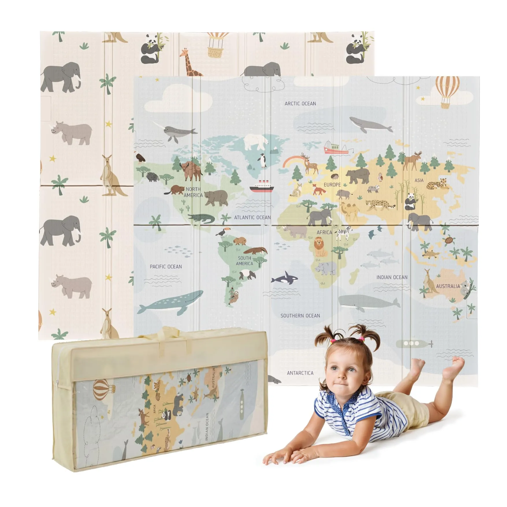 MS Fancy Tappeto da gioco per bambini, 180 x 200 cm, 1,5 cm spessore, Fronte-retro, Pieghevole con Borsa per il trasporto - immagine 1