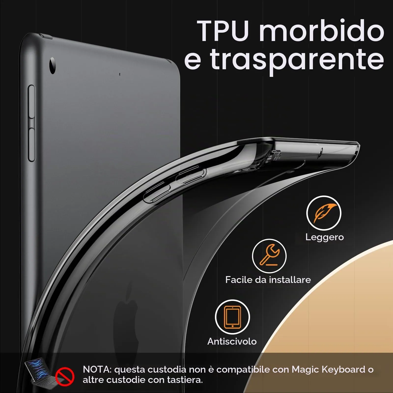 JETech Custodia Trasparente per iPad 9ª/8ª/7ª Gen 10,2", Nero - immagine 3