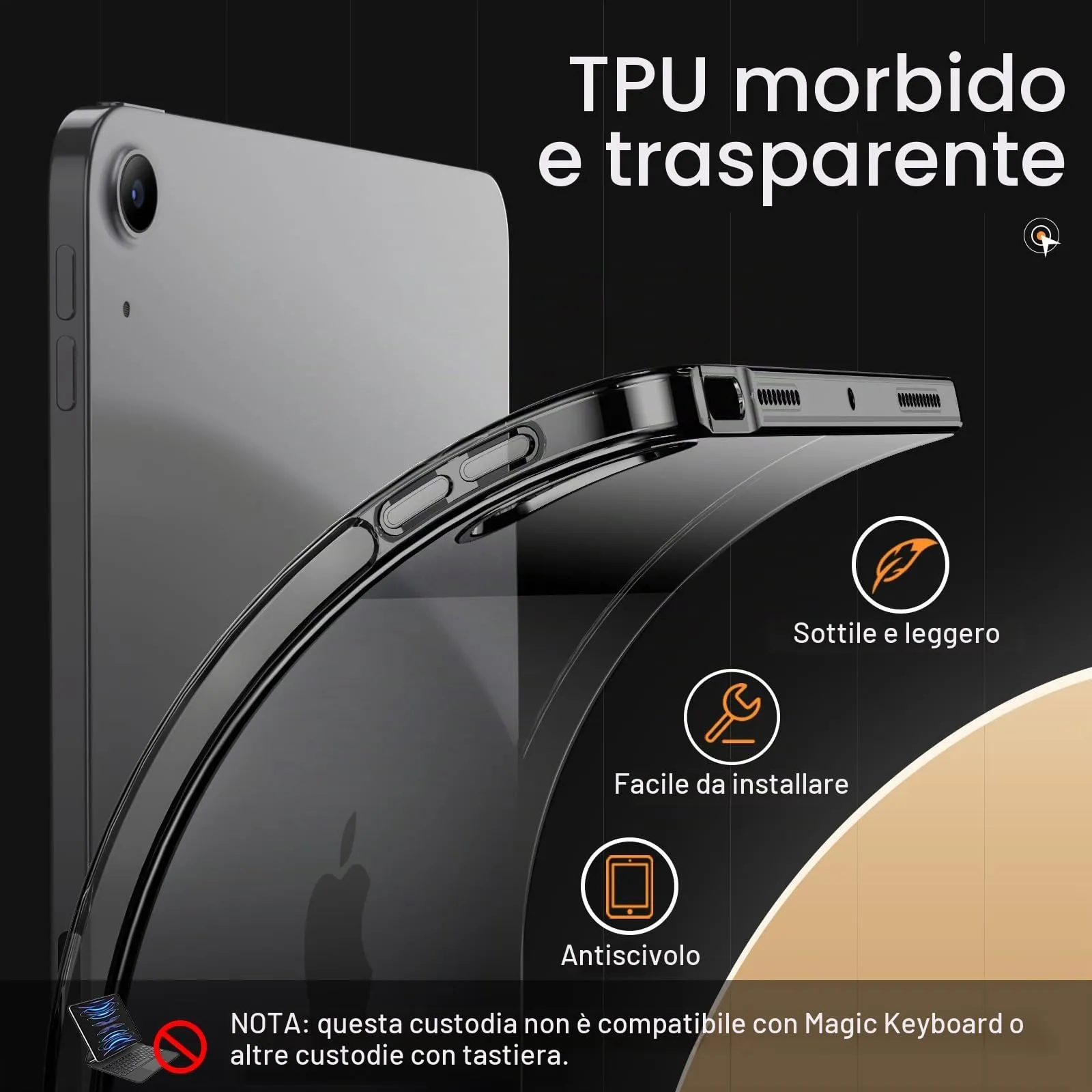 JETech Custodia Trasparente per iPad Air 11" M4/M3/M2 & Air 5/4, Nero - immagine 3