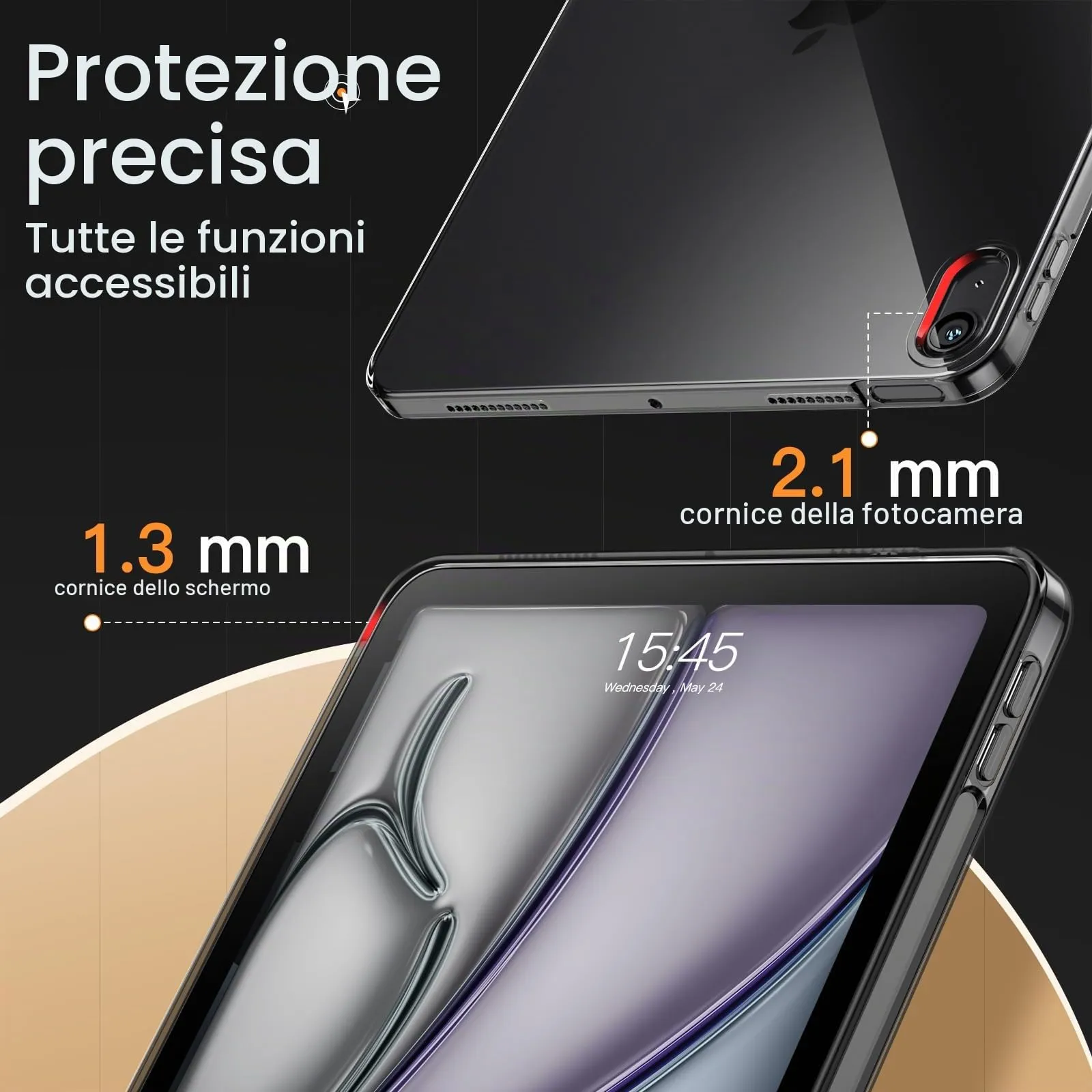 JETech Custodia Trasparente per iPad Air 11" M4/M3/M2 & Air 5/4, Nero - immagine 6