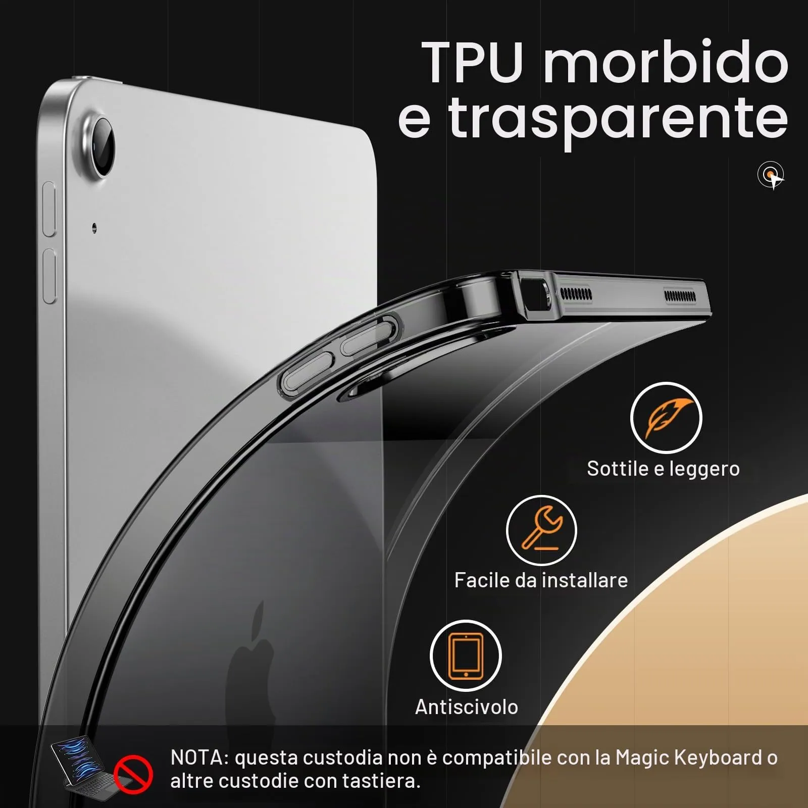 JETech Custodia Trasparente per iPad (A16) 11ª/10ª Gen, Nero - immagine 3