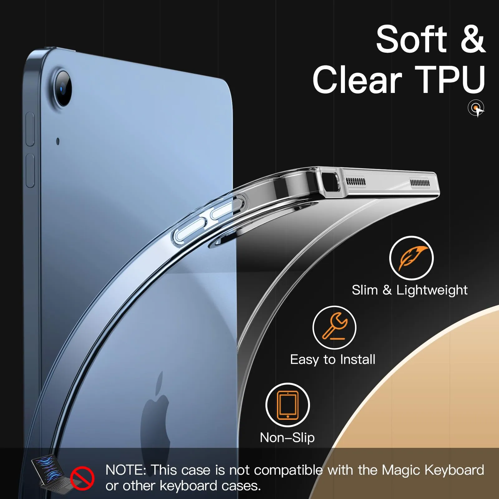 JETech Custodia Trasparente per iPad (A16) 11ª/10ª Gen, Trasparente - immagine 3