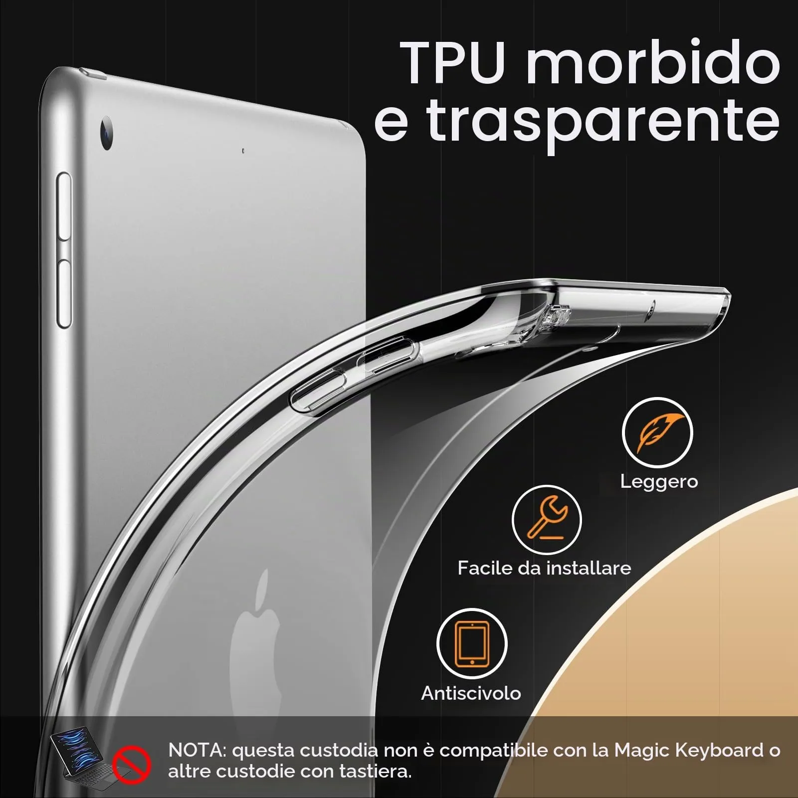 JETech Custodia Trasparente per iPad 9ª/8ª/7ª Gen 10,2", Trasparente - immagine 3