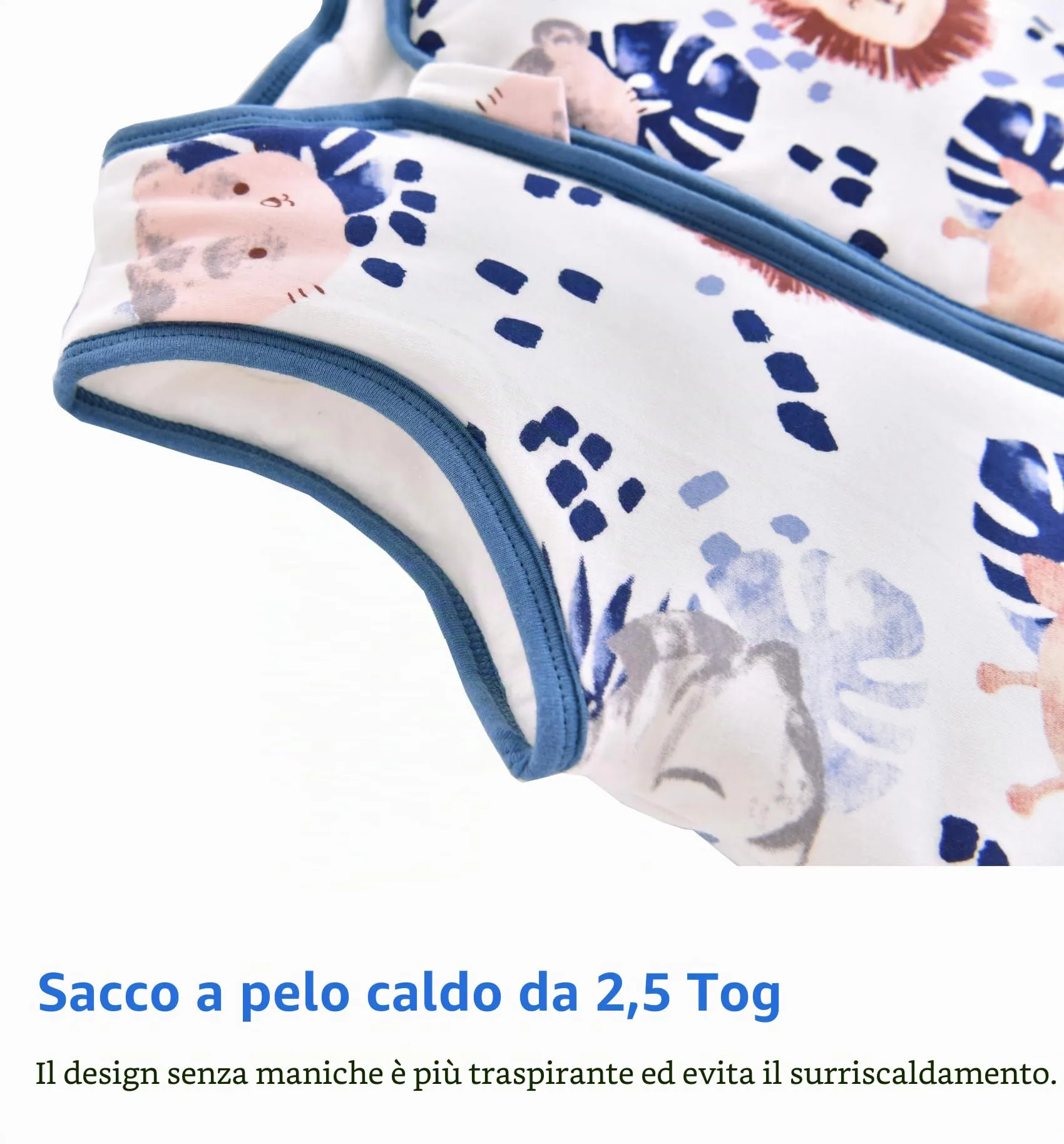 Chilsuessy Sacco a pelo invernale per bambini 2,5 Tog con piedi, Zebra Giungla, 90cm (100-110cm) - immagine 3