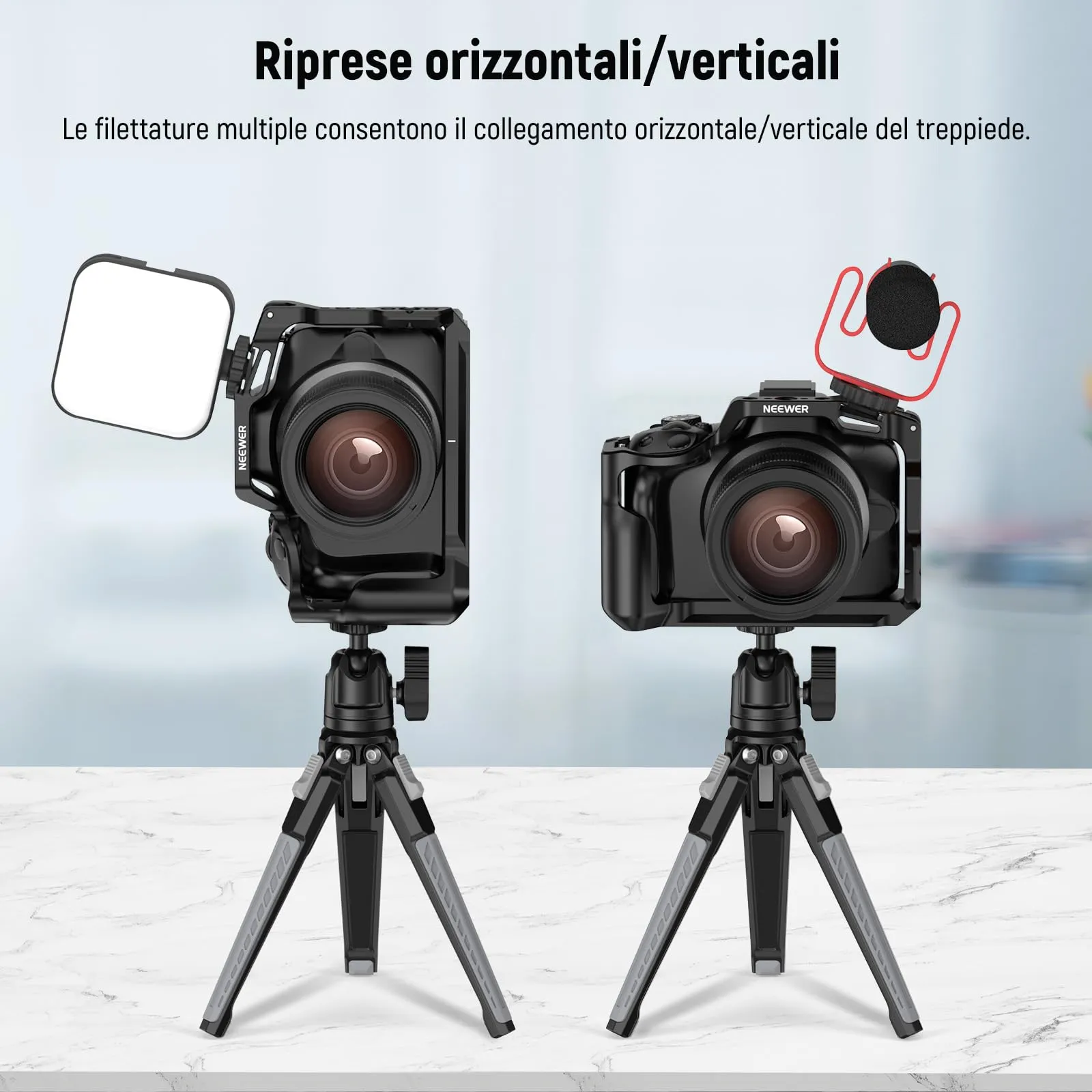 NEEWER Gabbia per Fotocamera Canon EOS R50, Video Rig in Alluminio con Guida NATO, Fori ARRI 3/8", Slitta Fredda, Base Arca QR, CA031 - immagine 8