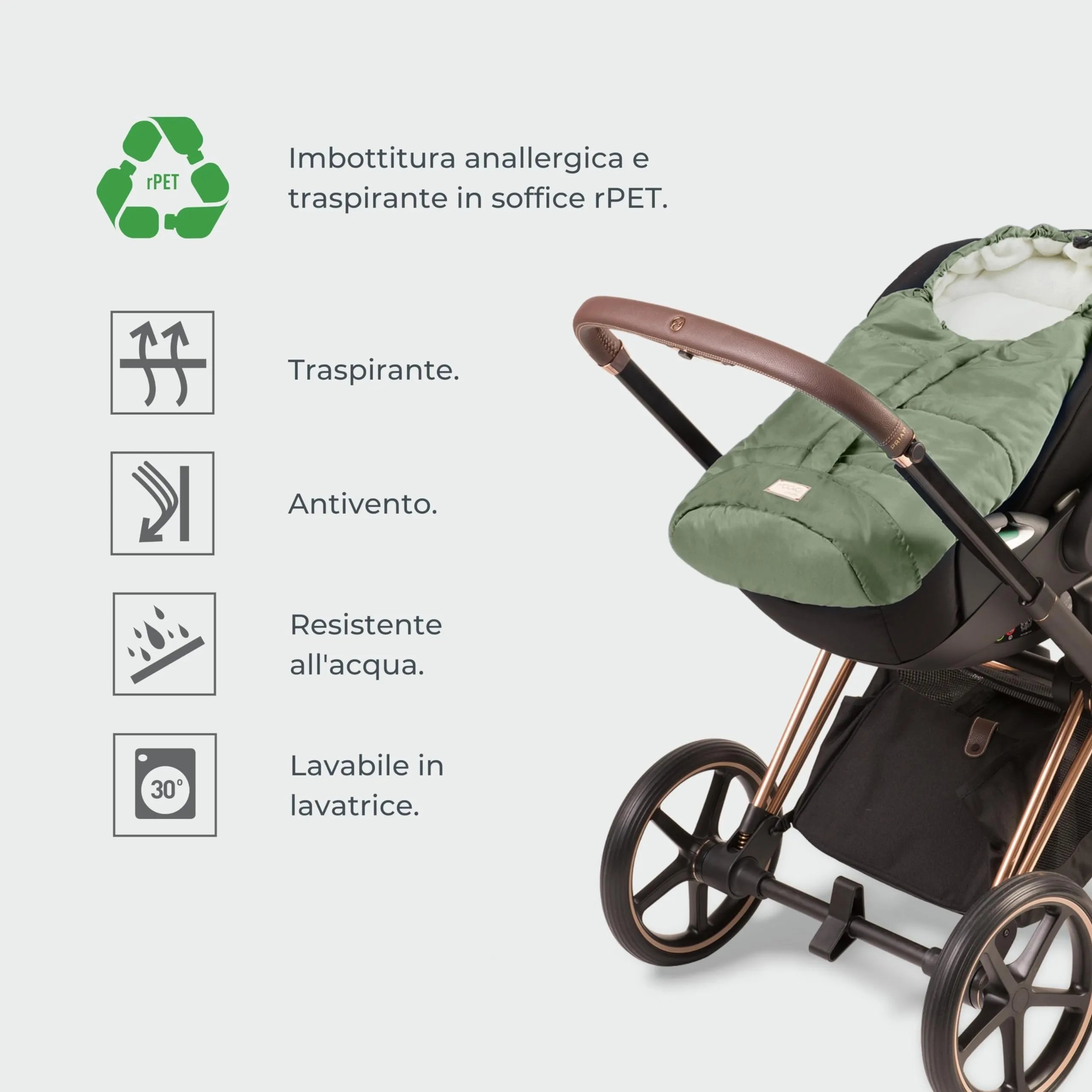 Nuvita 9045 Ovetto City Sacco Universale per Seggiolini Auto e Carrozzine, 0-6 Mesi (80 cm), Verde Salvia - immagine 2
