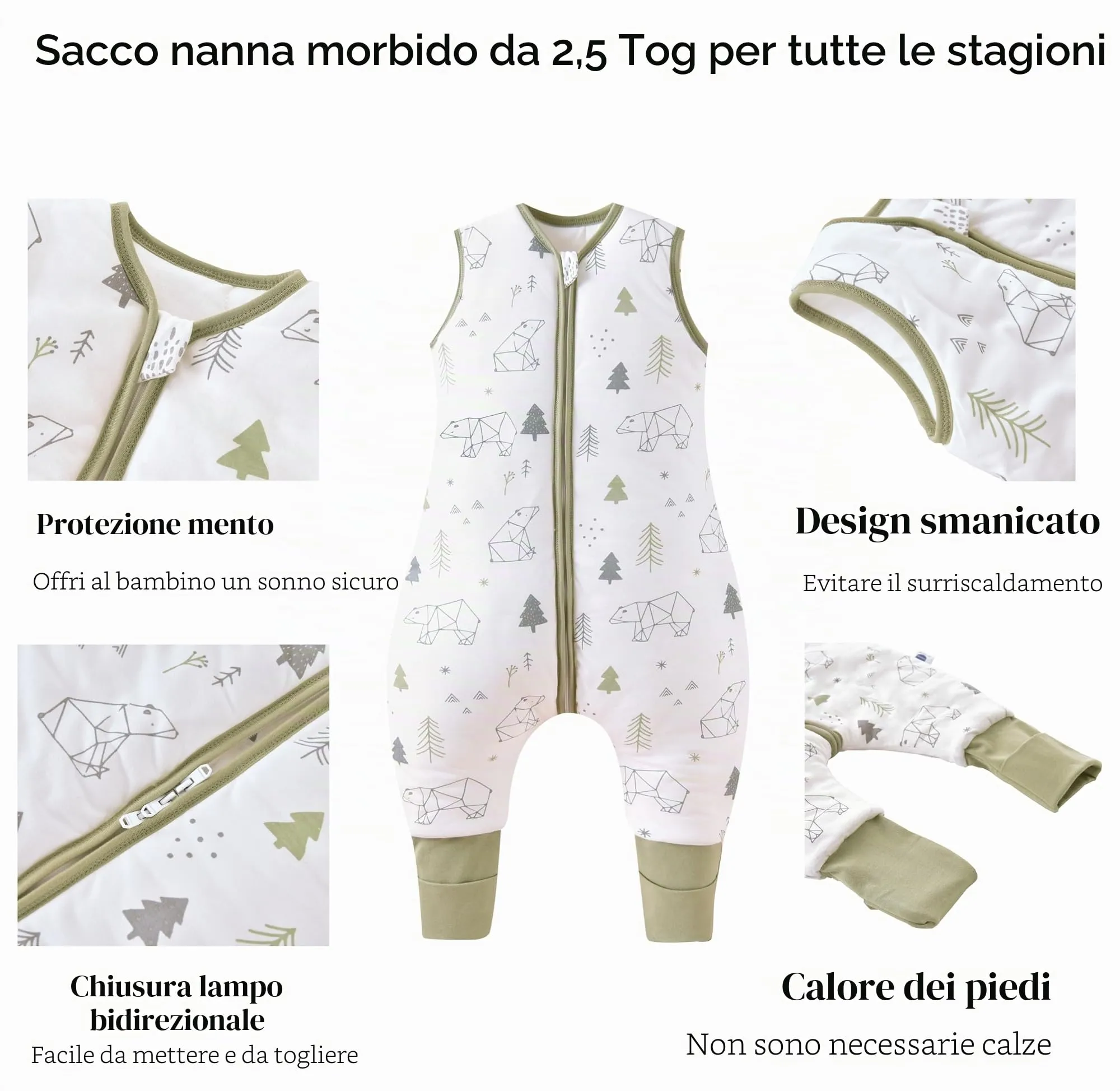 Chilsuessy Sacchi Nanna con Gambe 2,5 Tog Invernali Unisex, Scoiattolo + Orso, 100 cm (Altezza Bambino 105-115 cm), Set da 2 - immagine 2