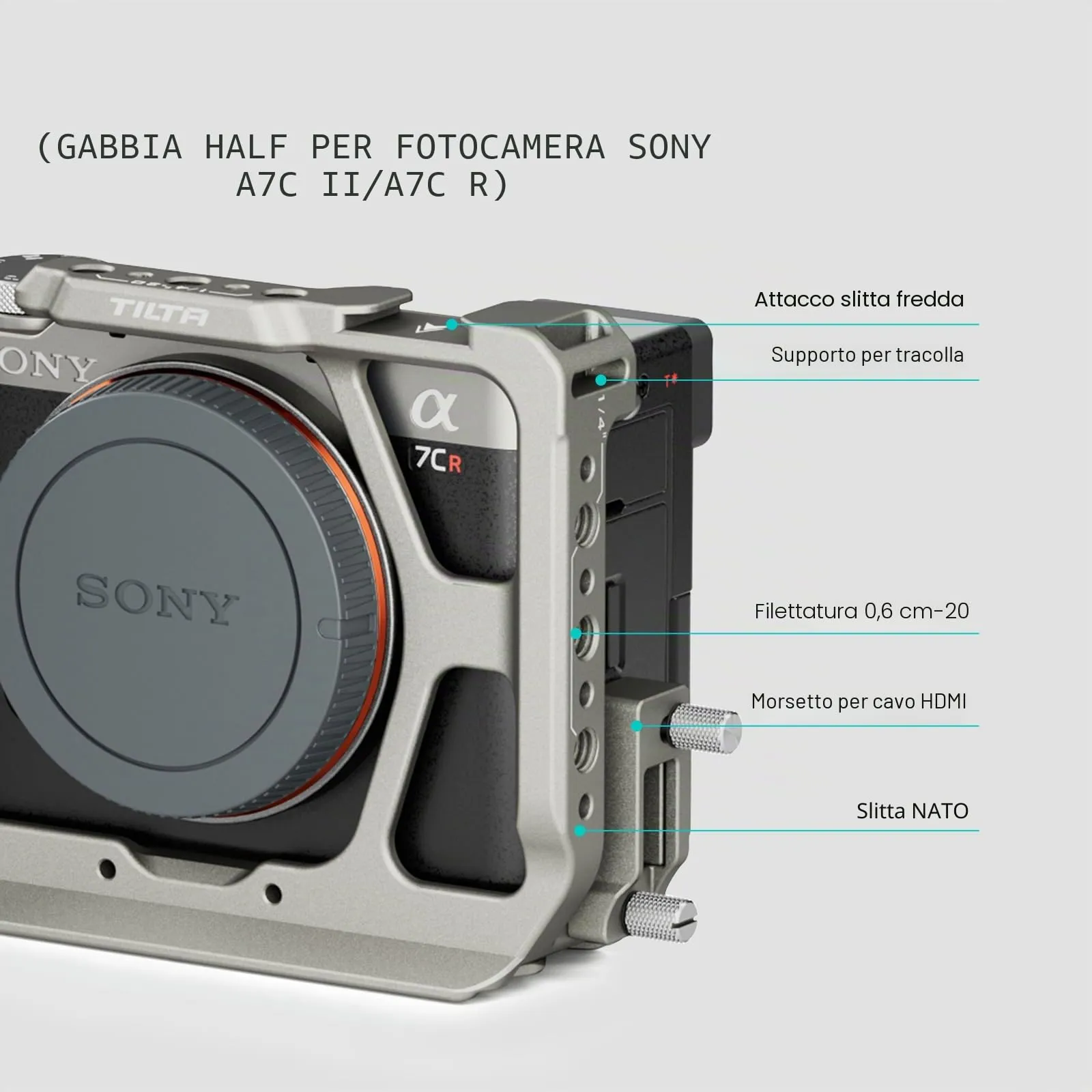 Tilta Mezza Gabbia per Sony a7C II/R con Morsetto Cavo HDMI, Grigio Titanio TA-T60-HCC-TG - immagine 4
