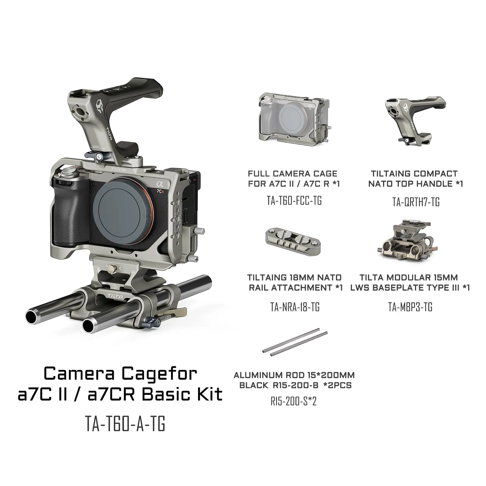 Tilta Gabbia per fotocamera Sony a7C II/a7C R, Grigio Titanio, con maniglia superiore NATO e piastra base LWS da 15 mm - immagine 2