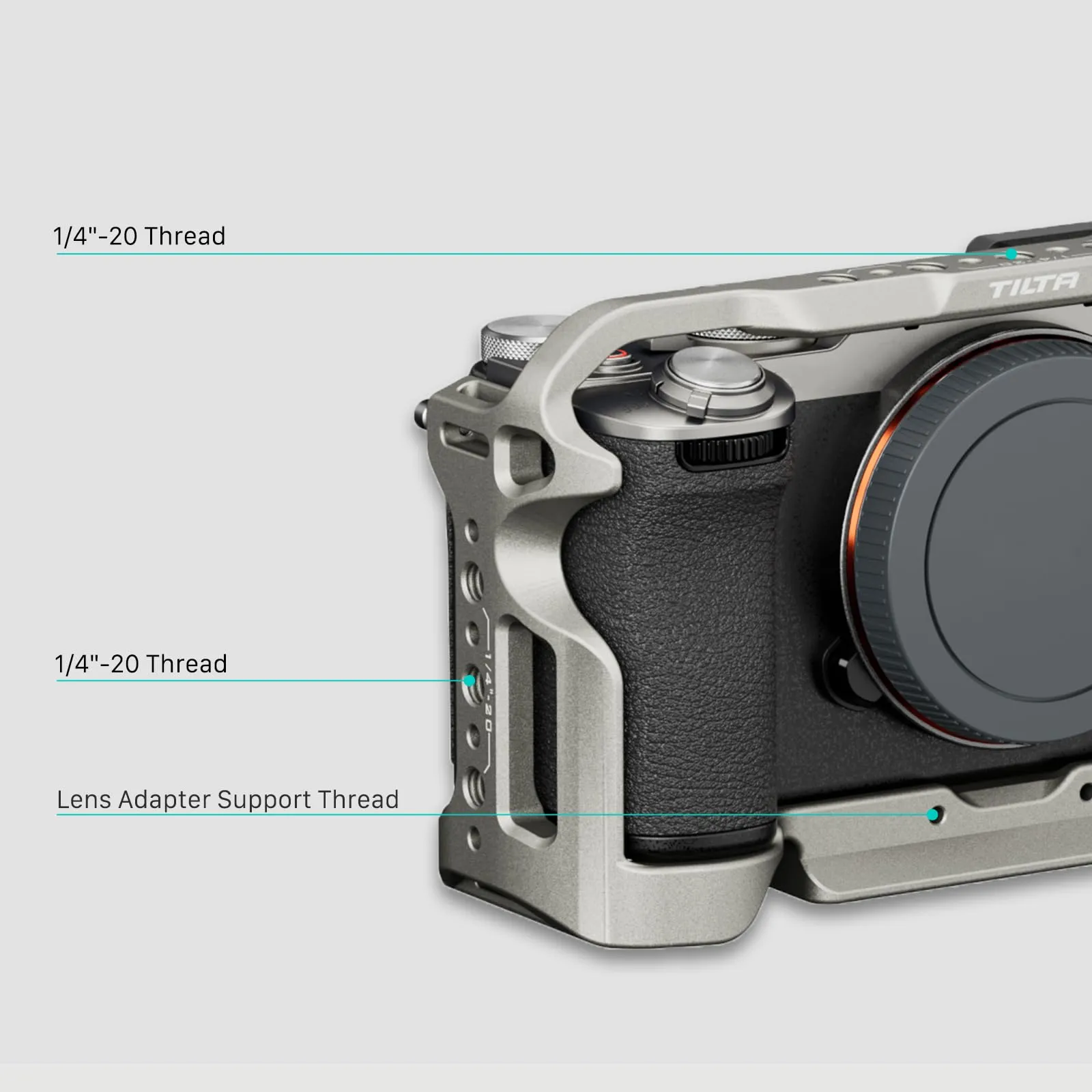 Tilta Gabbia per fotocamera Sony a7C II/a7C R, Grigio Titanio, con maniglia superiore NATO e piastra base LWS da 15 mm - immagine 6