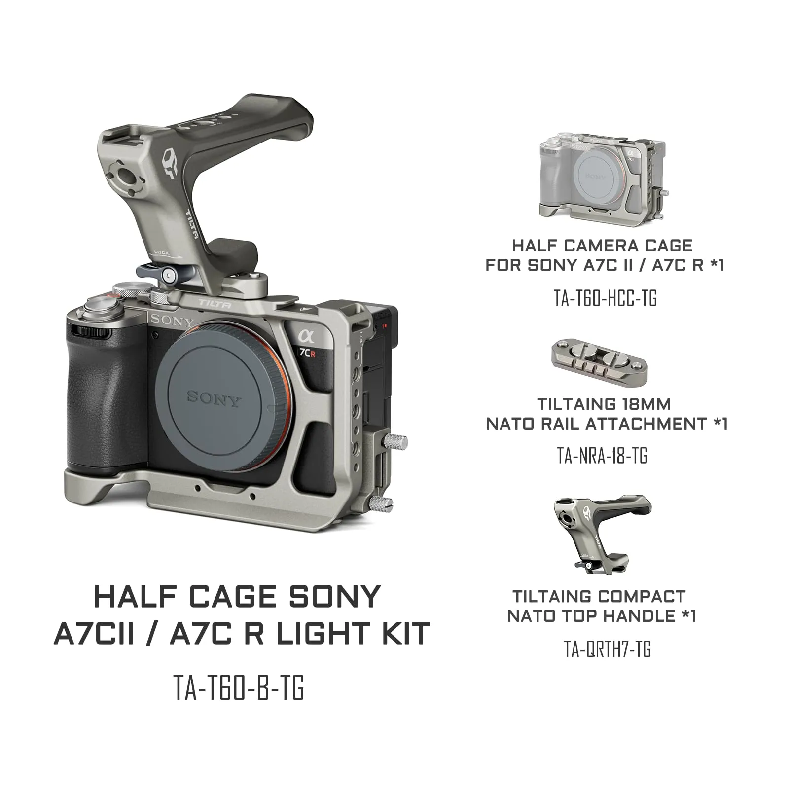 Tilta Mezza gabbia per Sony a7C II / a7C R con maniglia superiore NATO, Grigio Titanio - immagine 2