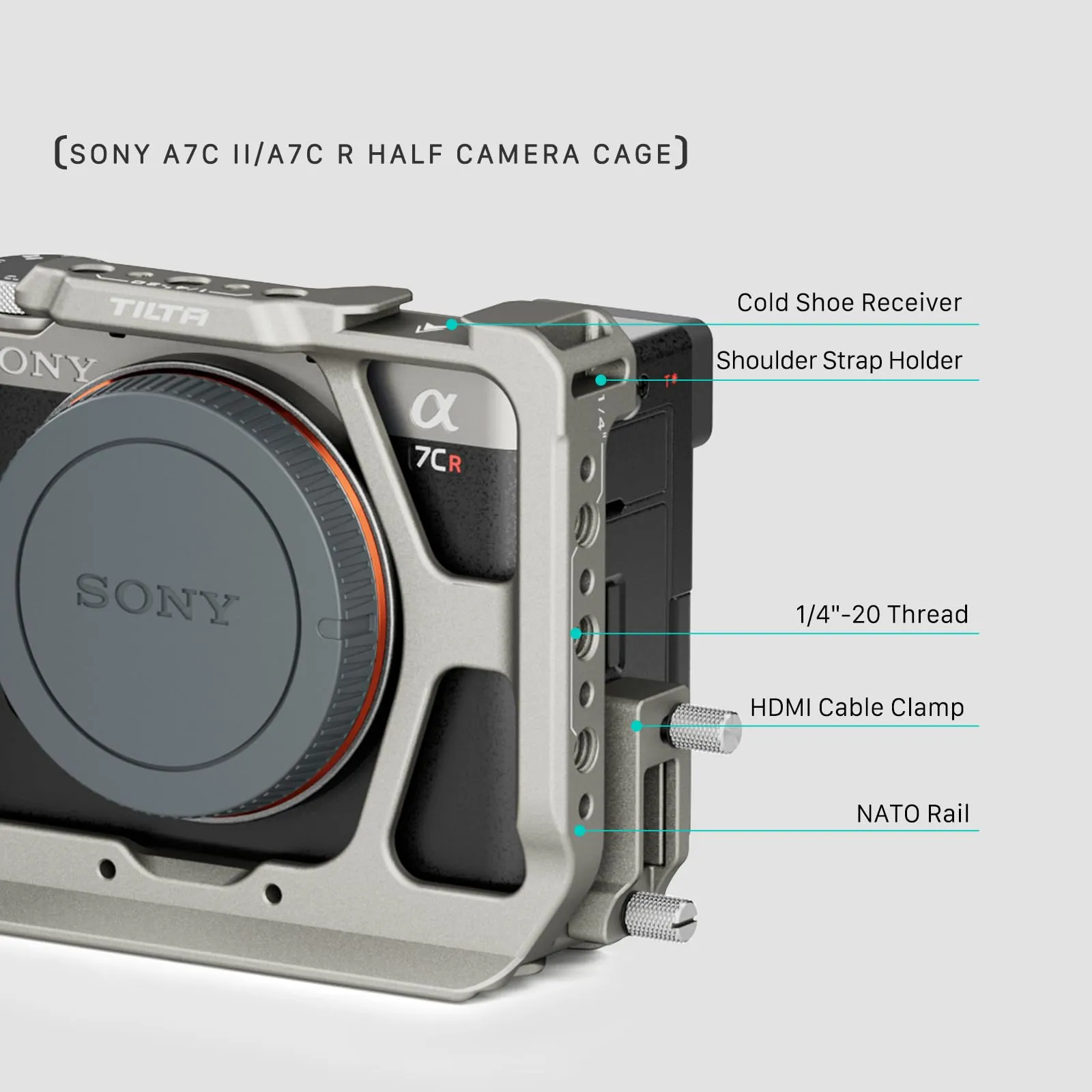 Tilta Mezza gabbia per Sony a7C II / a7C R con maniglia superiore NATO, Grigio Titanio - immagine 3