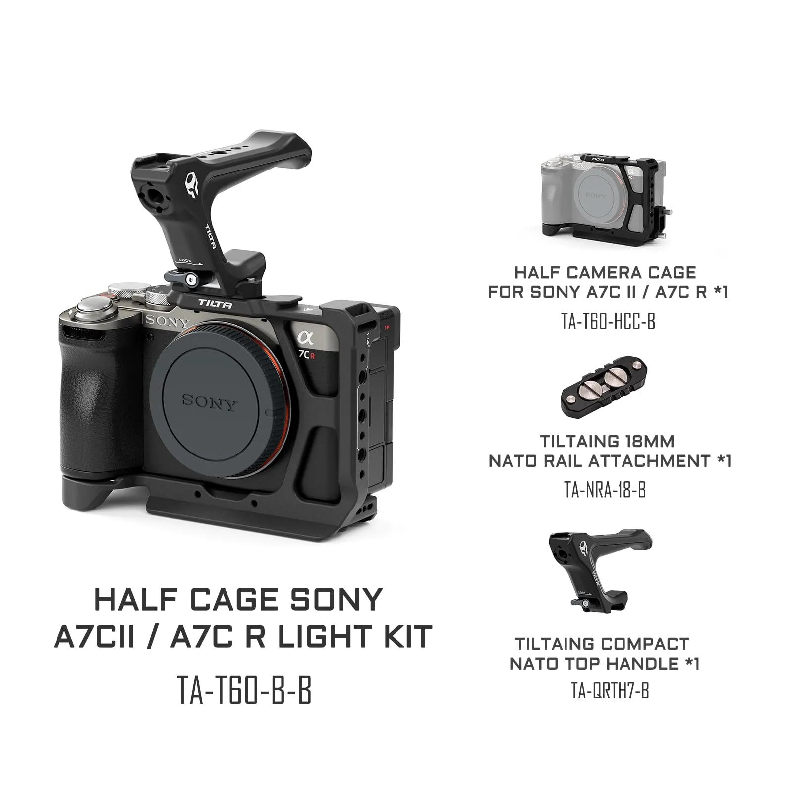 Tilta Mezza Gabbia per Sony a7C II / a7C R con Maniglia Superiore NATO, Nero TA-T60-B-B TX - immagine 2