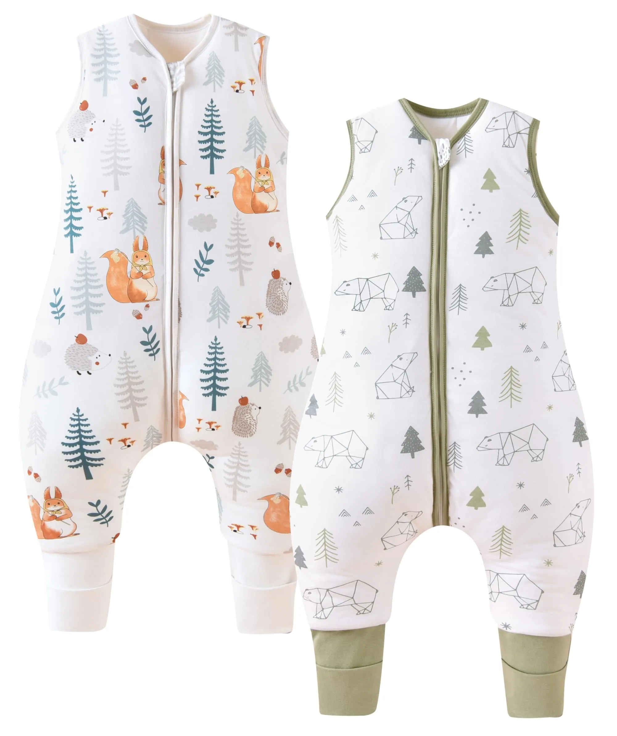 Chilsuessy Set 2 Pezzi Sacco Nanna con Gambe, 1.5 Tog, 100% Cotone, Scoiattolo e Orso della Foresta, 90 cm (Altezza Bambino 95-105 cm) - immagine 1