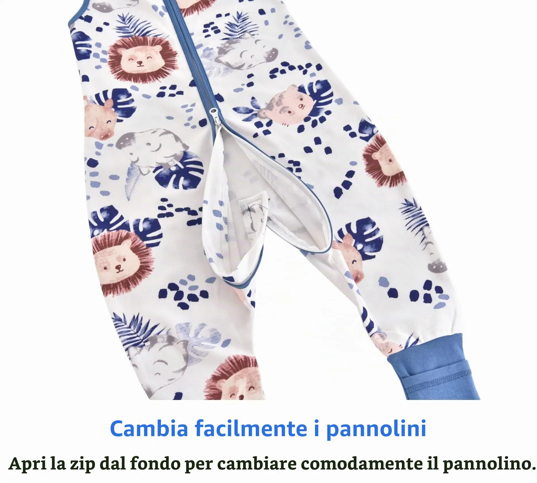 Chilsuessy Sacco nanna con gambe, 1,5 Tog, 100% cotone, zebra, 70 cm (altezza bambino 75-85 cm) - immagine 6
