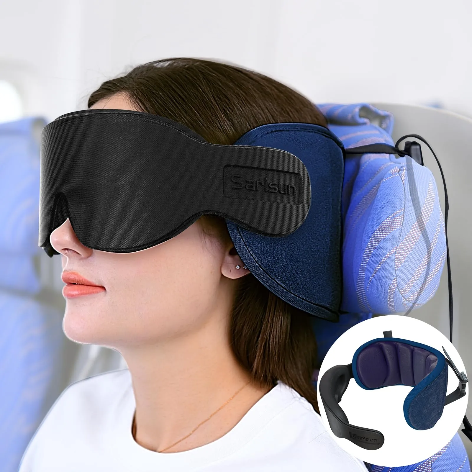 SARISUN Cuscino da Viaggio per Aereo con Cinghia Sedile e Maschera per Occhi, Viola - immagine 1