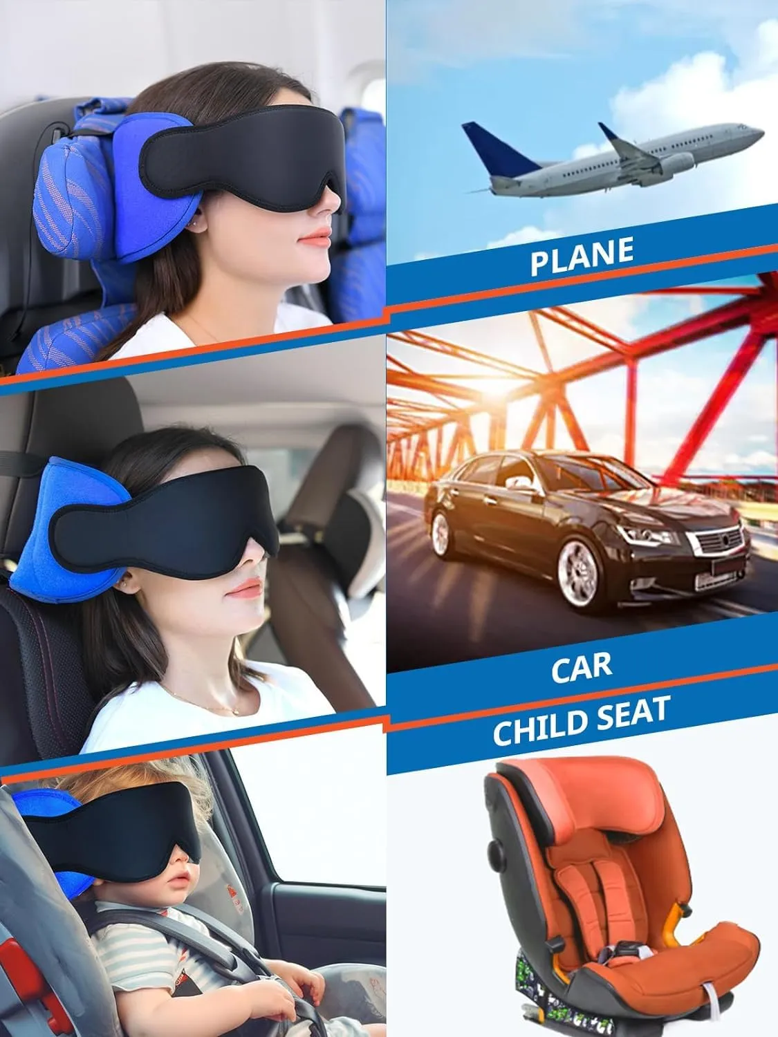 SARISUN Cuscino da Viaggio per Aereo con Cinghia Sedile e Maschera per Occhi, Viola - immagine 7