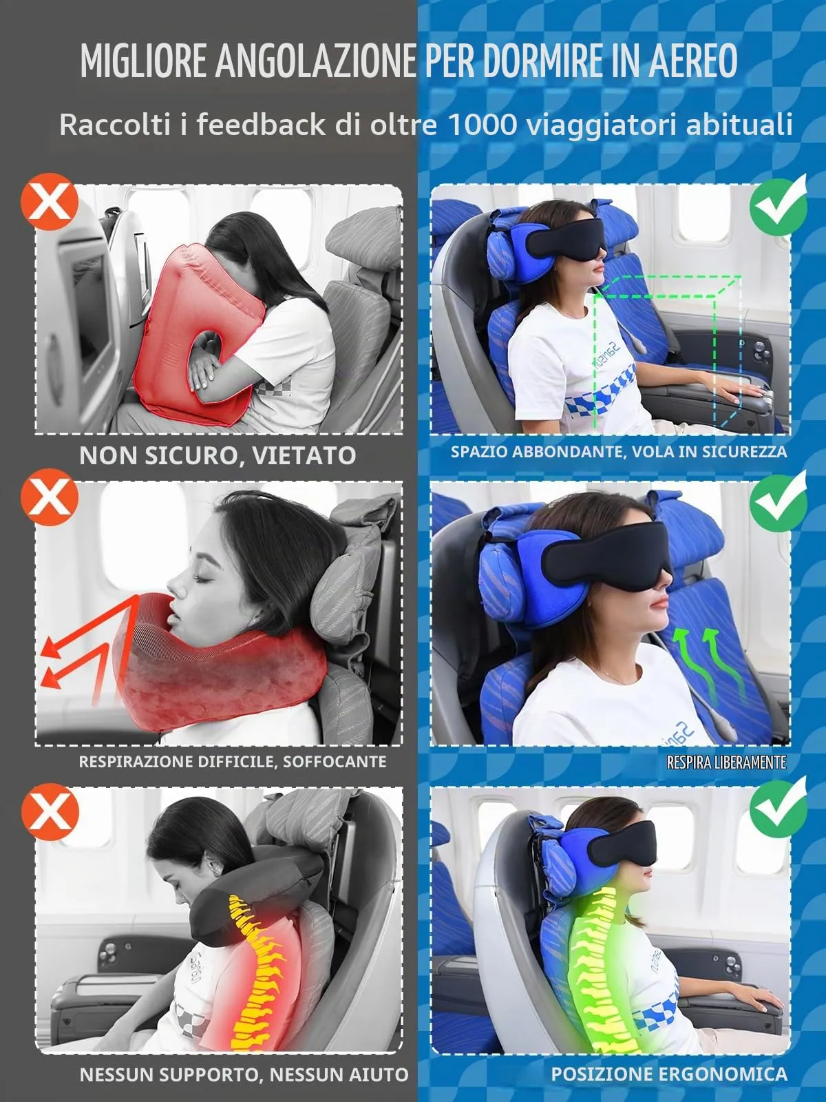 SARISUN Cuscino da Viaggio per Aereo con Cinghia Sedile, Sonno Stabile - immagine 3