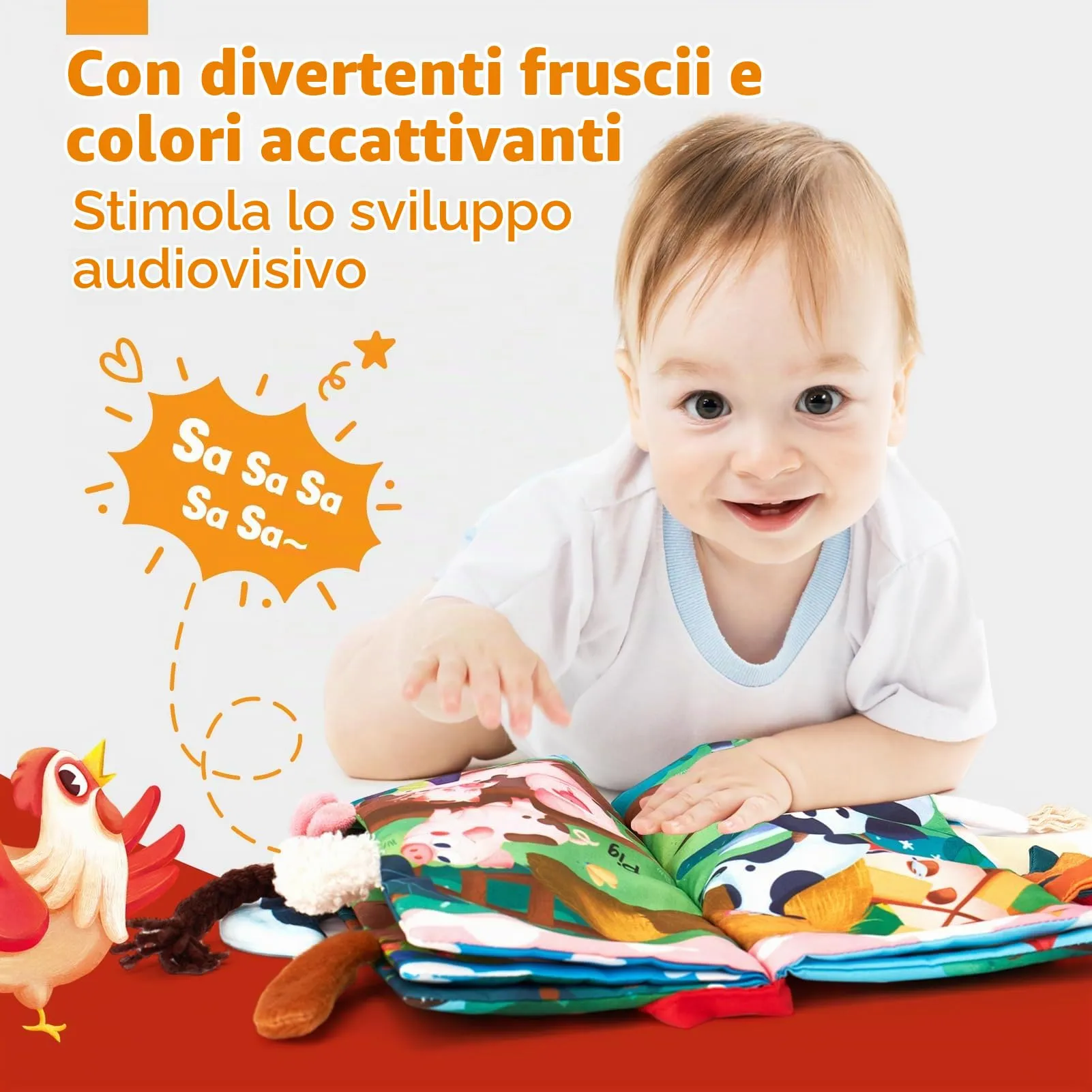 hahaland Libri di Stoffa Neonati 0-6 Mesi, Libro Morbido Animali Fattoria - immagine 3