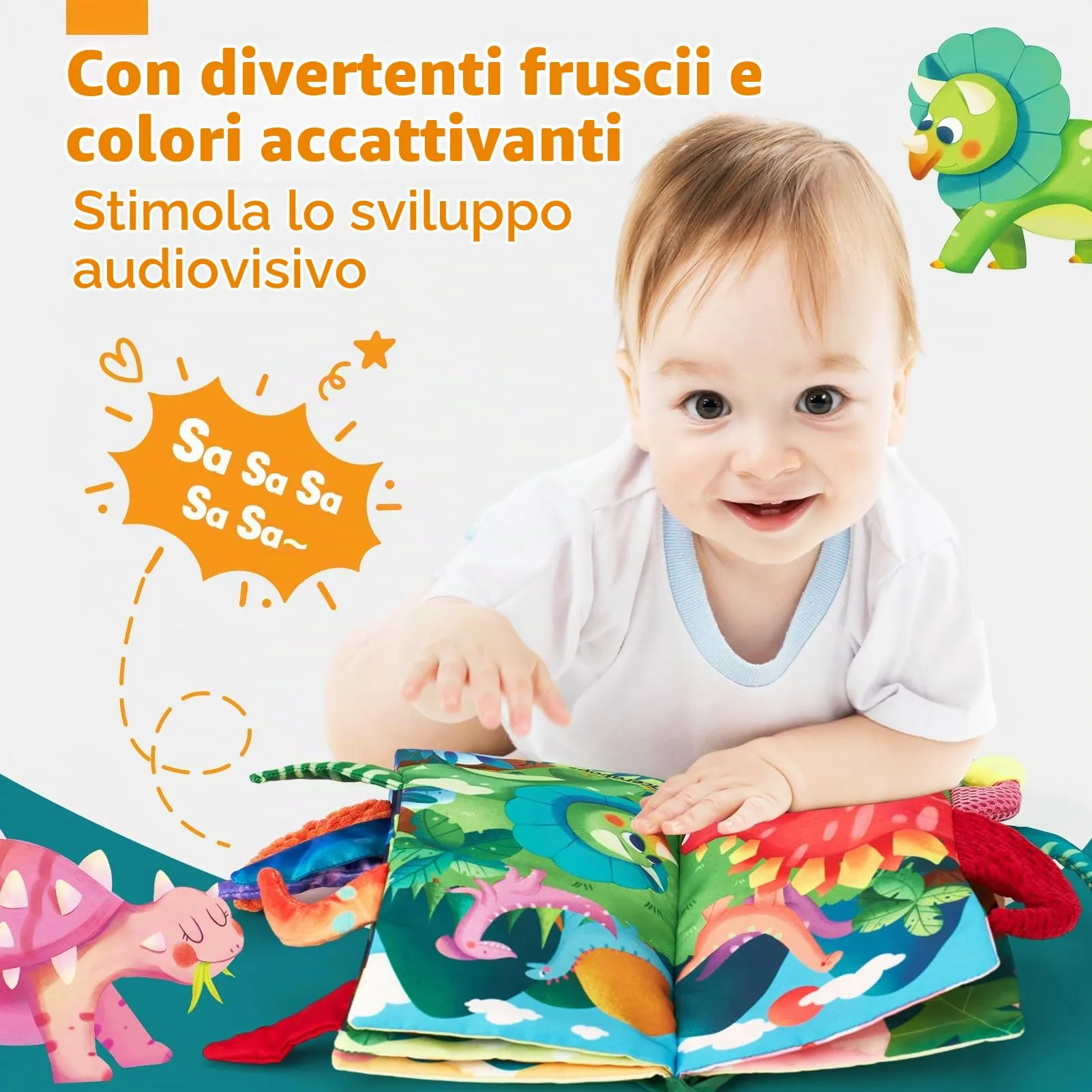 hahaland Libri di Stoffa Sensoriali Dinosauri per Neonato 0-6 Mesi - immagine 3