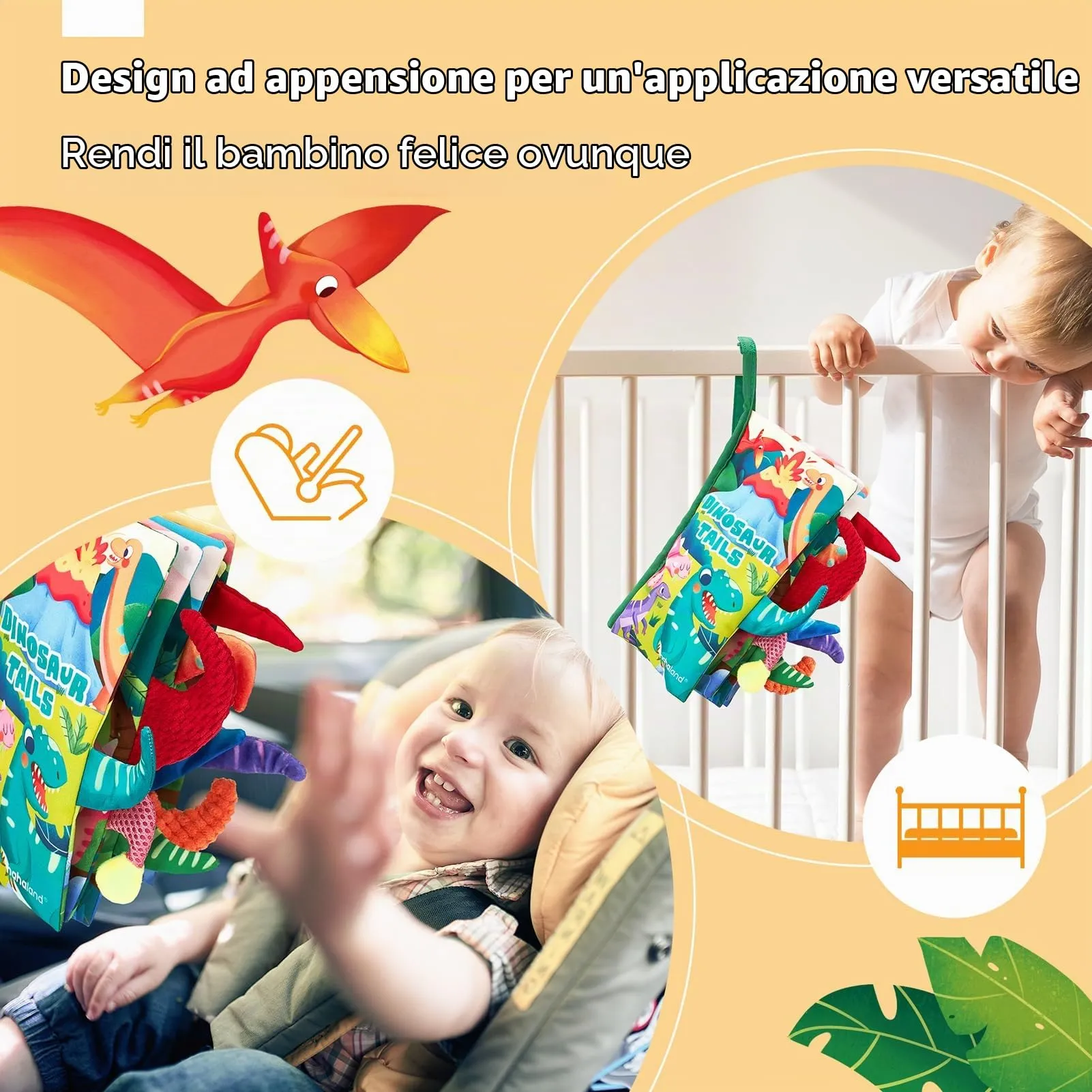 hahaland Libri di Stoffa Sensoriali Dinosauri per Neonato 0-6 Mesi - immagine 6