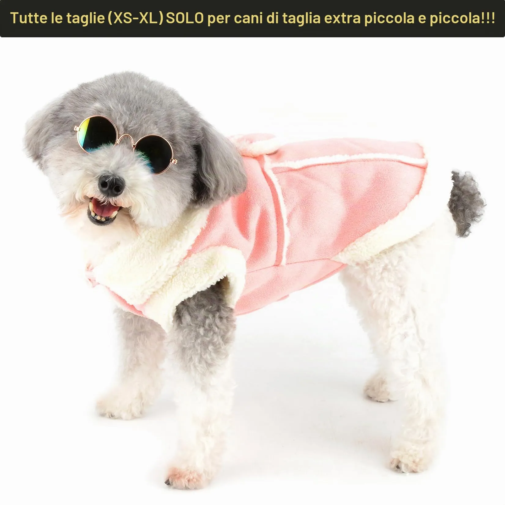 Zunea Cappotto invernale in pile per cani di taglia piccola e gatti con anello a D e fiocco, Rosa, XS - immagine 2