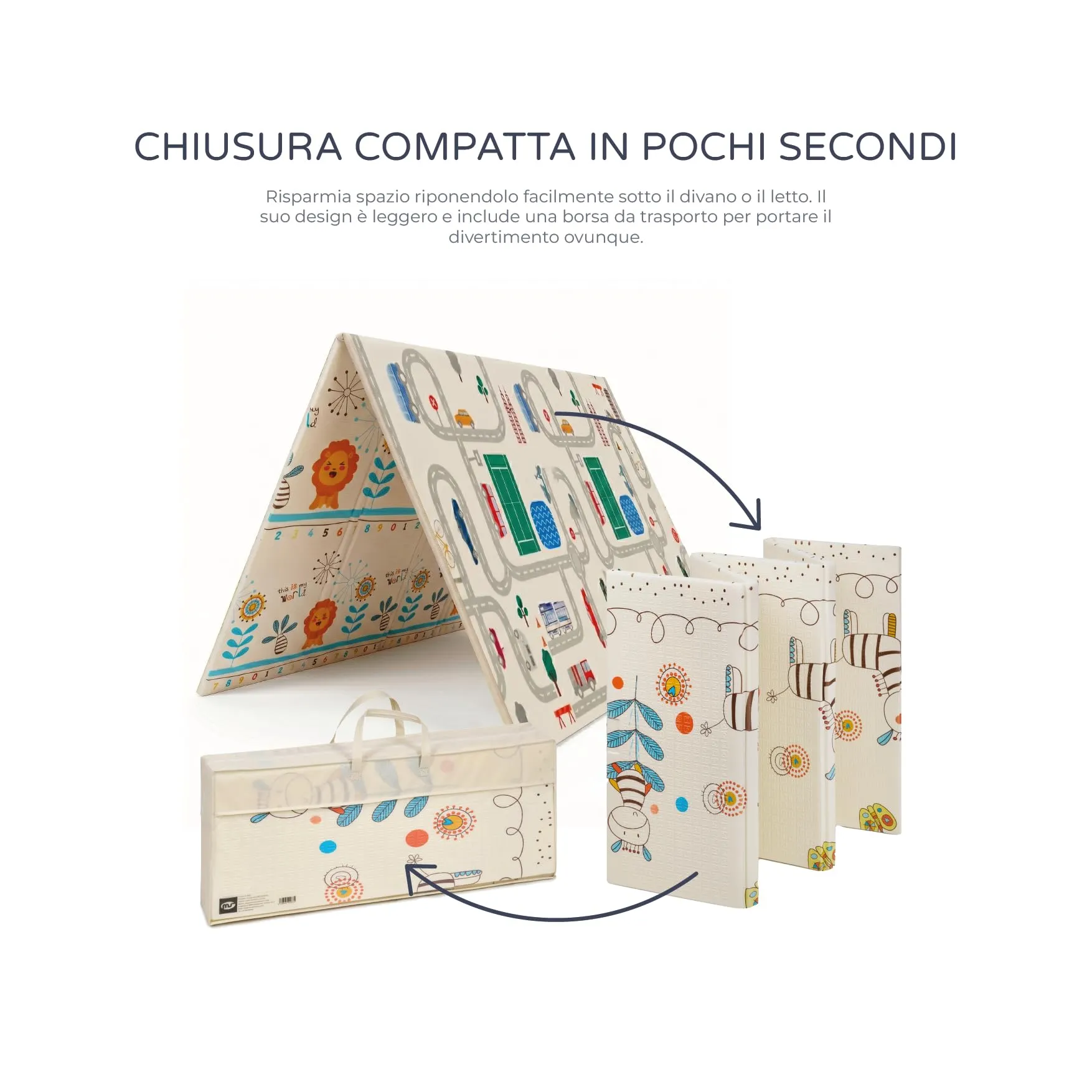 MS Fancy Tappeto gioco per bambini 180x200 cm, doppio lato, imbottito 1,5 cm, pieghevole con borsa per il trasporto (Leon/Aereo) - immagine 5