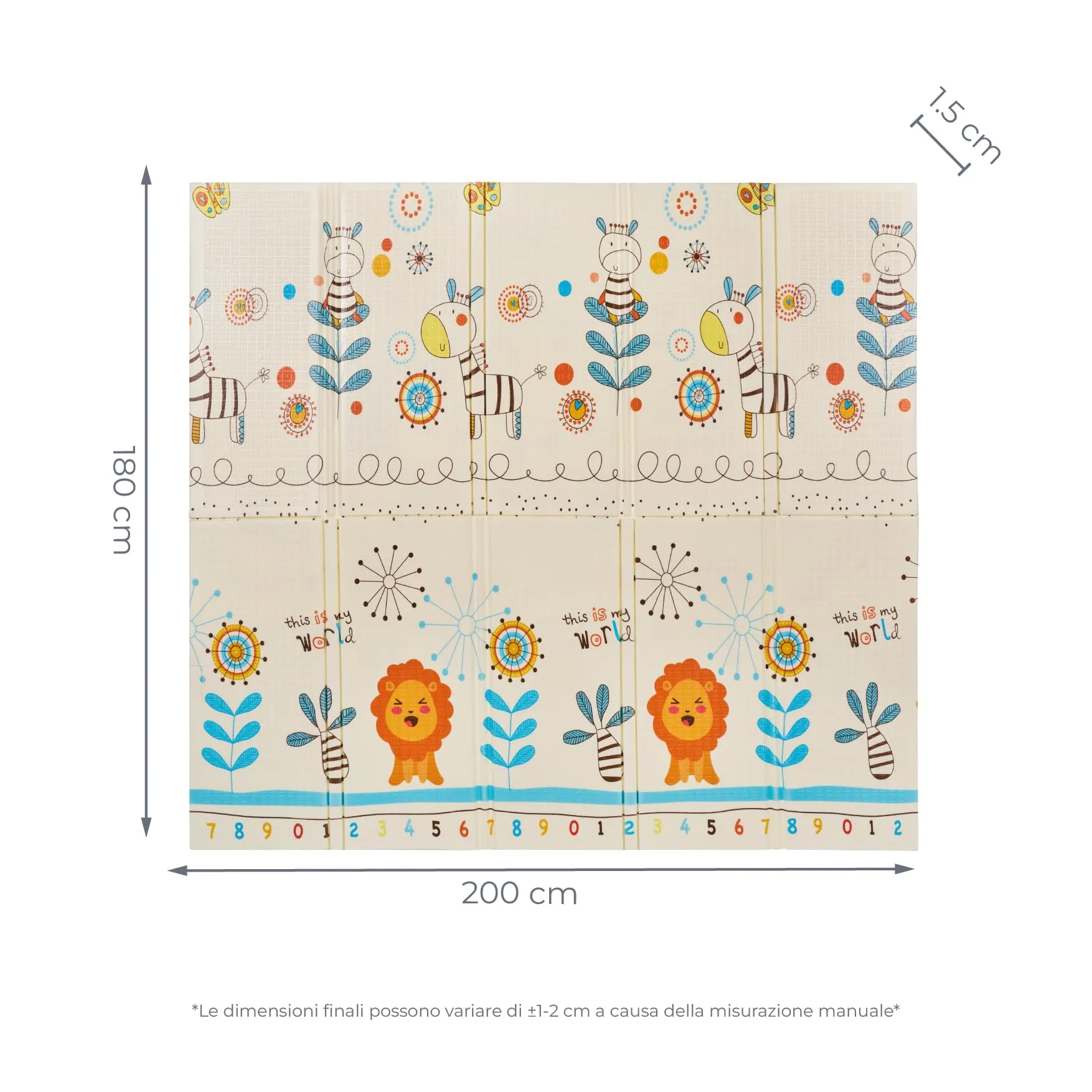 MS Fancy Tappeto gioco per bambini 180x200 cm, doppio lato, imbottito 1,5 cm, pieghevole con borsa per il trasporto (Leon/Aereo) - immagine 6