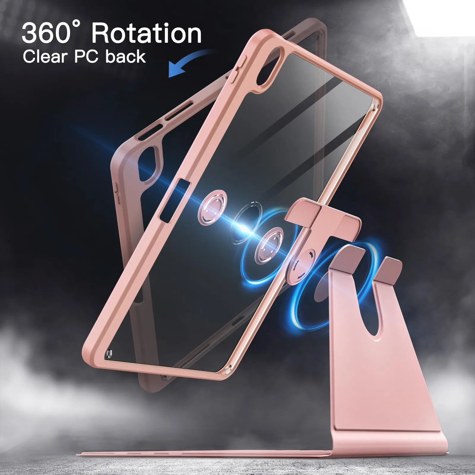 JETech Custodia Girevole per iPad Air 11" M4/M3/M2, Air 5/4, Oro Rosa - immagine 3