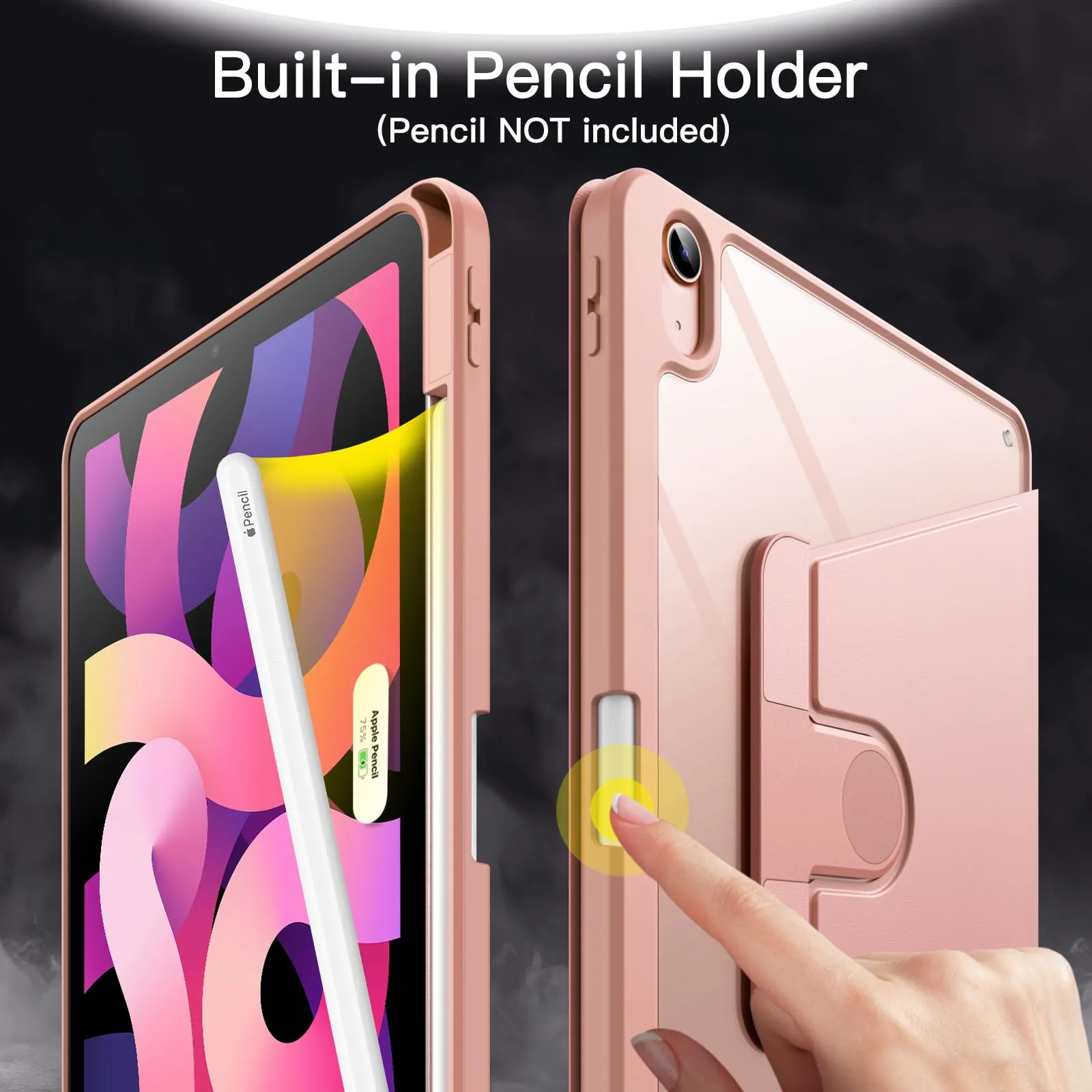 JETech Custodia Girevole per iPad Air 11" M4/M3/M2, Air 5/4, Oro Rosa - immagine 5