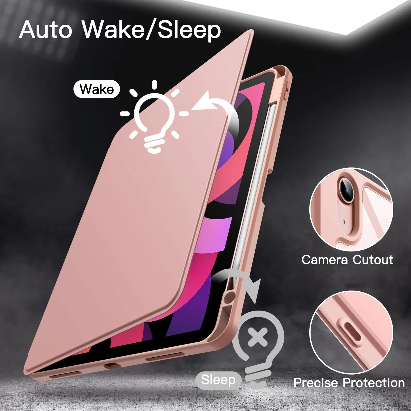 JETech Custodia Girevole per iPad Air 11" M4/M3/M2, Air 5/4, Oro Rosa - immagine 6