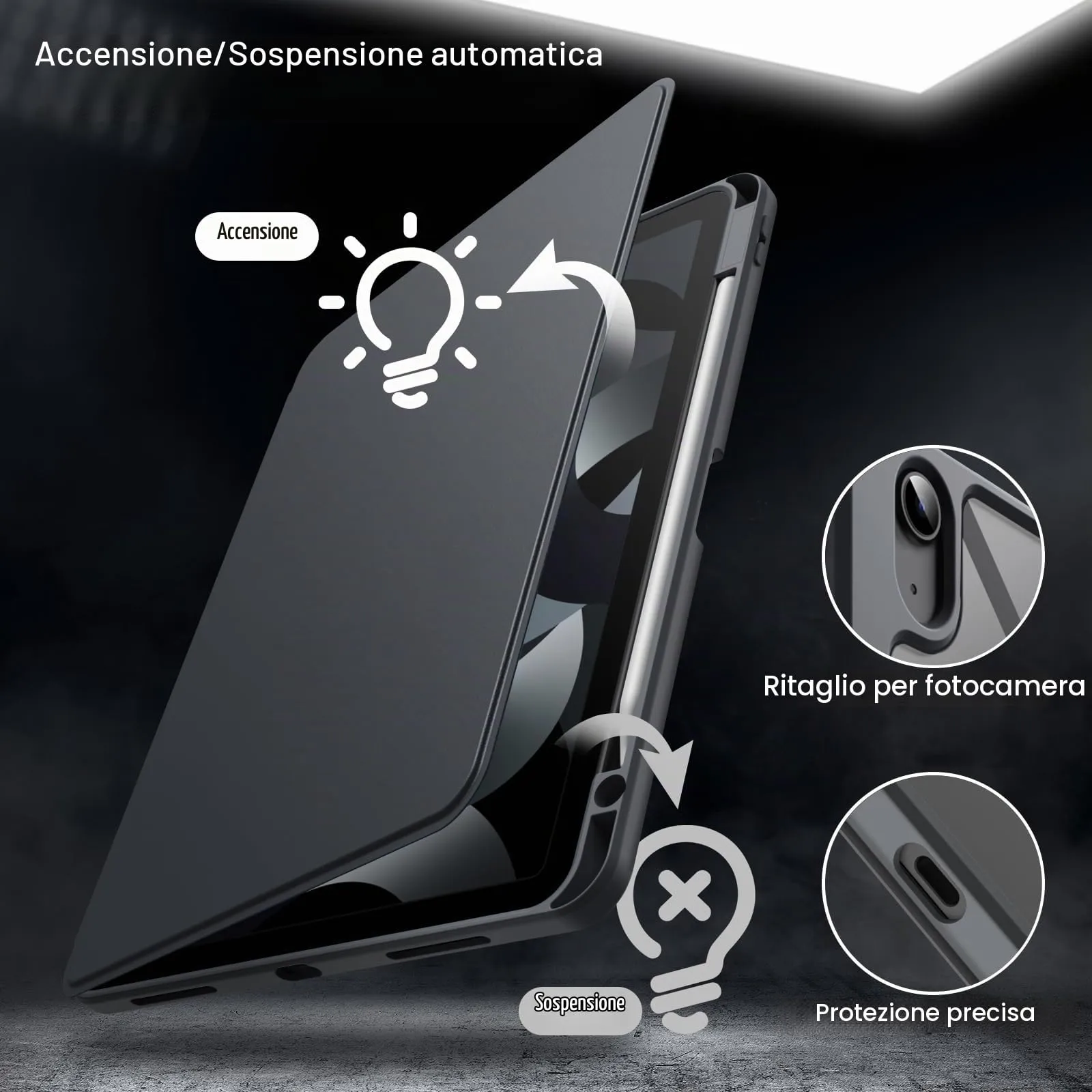 JETech Cover Girevole per iPad Air 11" M4/M3/M2, Air 5/4, Grigio Siderale - immagine 6