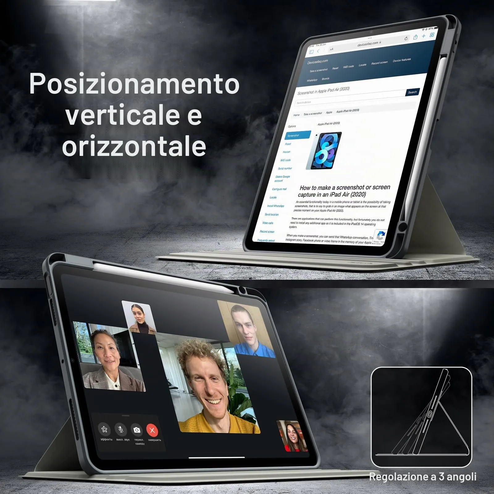 JETech Cover Girevole per iPad Air 11" M4/M3/M2, Air 5/4, Grigio Siderale - immagine 7