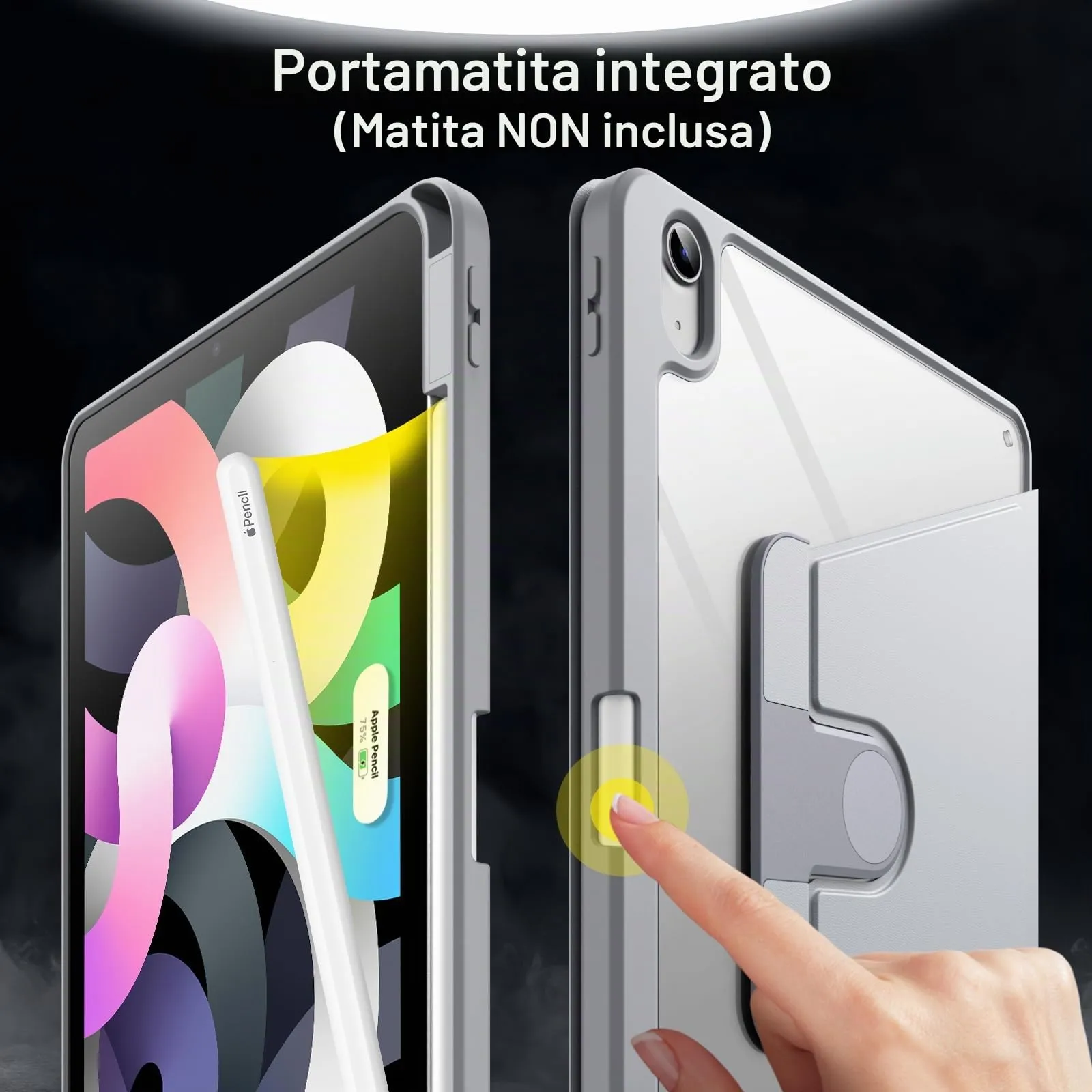 JETech Custodia Girevole per iPad Air 11" M4/M3/M2 & Air 5/4, Argento - immagine 5