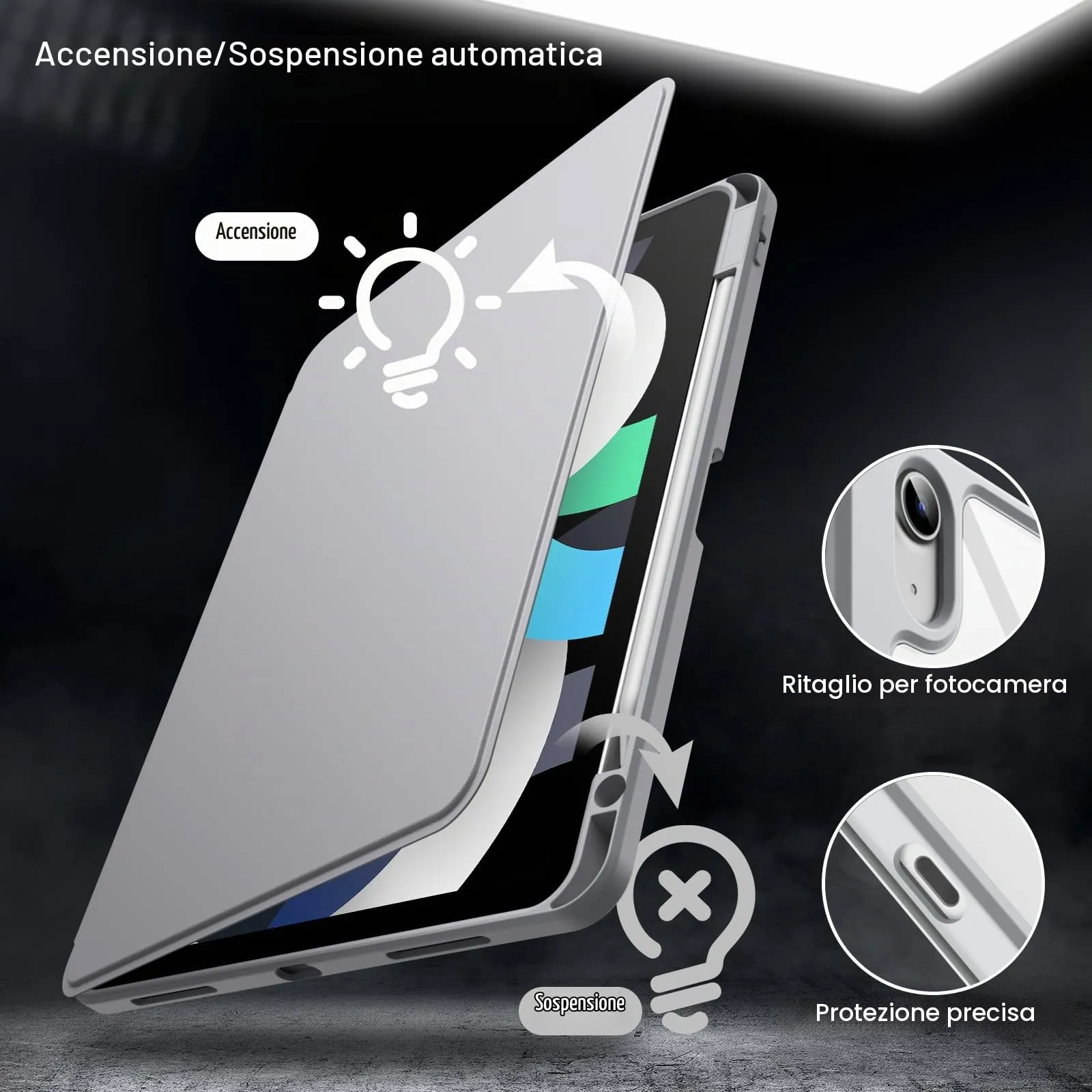 JETech Custodia Girevole per iPad Air 11" M4/M3/M2 & Air 5/4, Argento - immagine 6